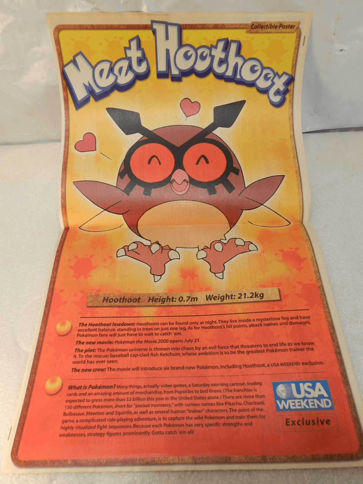 Pokemon USA Weekend Magazine Collectors Hoothoot Poster July 2000 (Y34JJ) - Thumbnail 6