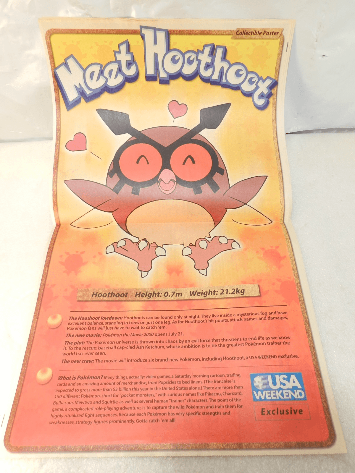 Pokemon USA Weekend Magazine Collectors Hoothoot Poster July 2000 (Y34JJ) - Thumbnail 5