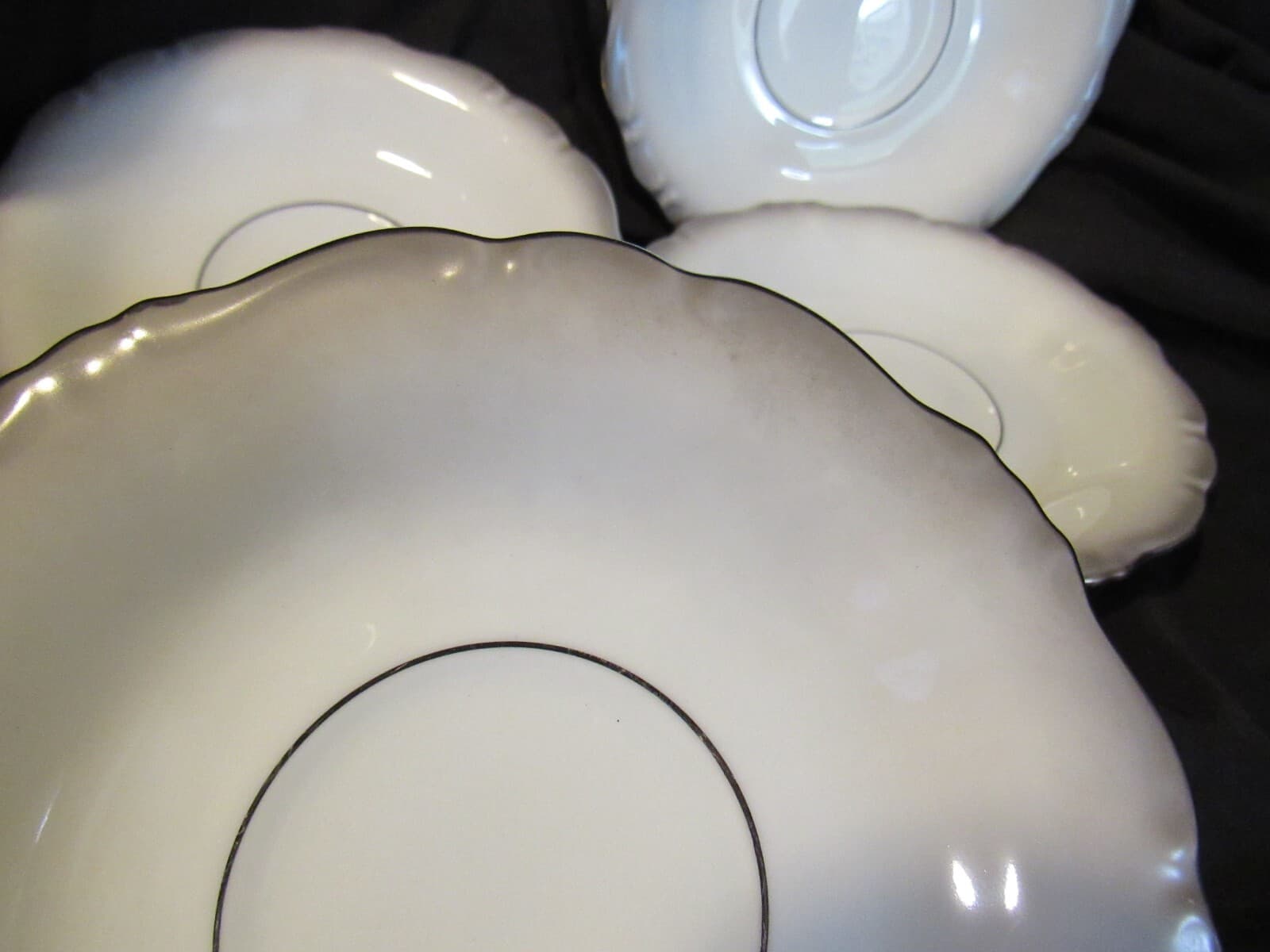 (4) 6 1/4" Saucer Platinum Baroque J HAVILAND White Gray w Silver Trim G5J - Thumbnail 2