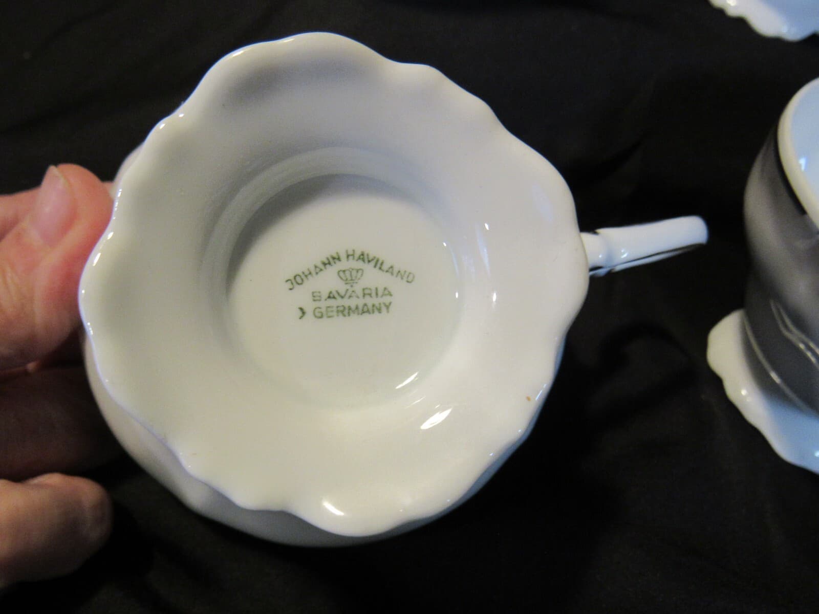 (4) Footed Coffee Cups Platinum Baroque J HAVILAND White Gray w Silver Trim G7J - Thumbnail 6