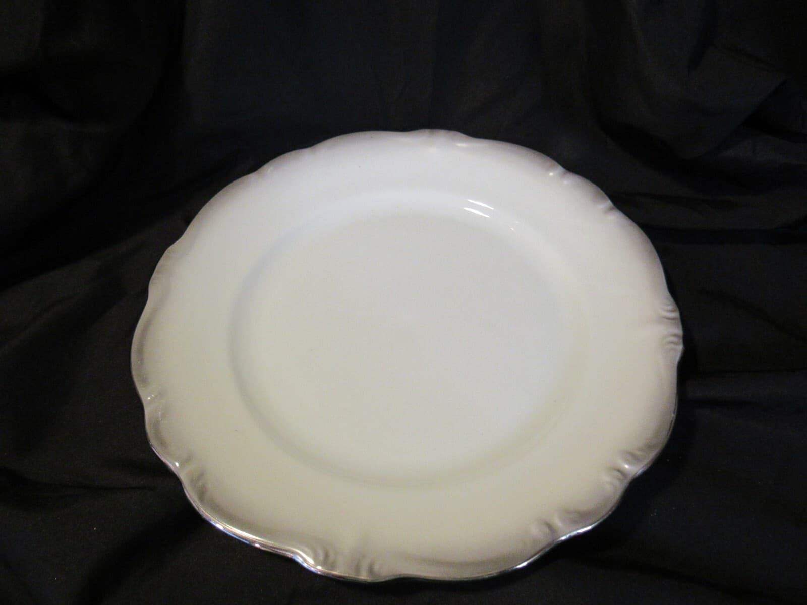 (4) 10" Dinner Plate Platinum Baroque J HAVILAND White Gray w Silver Trim G2J - Thumbnail 3