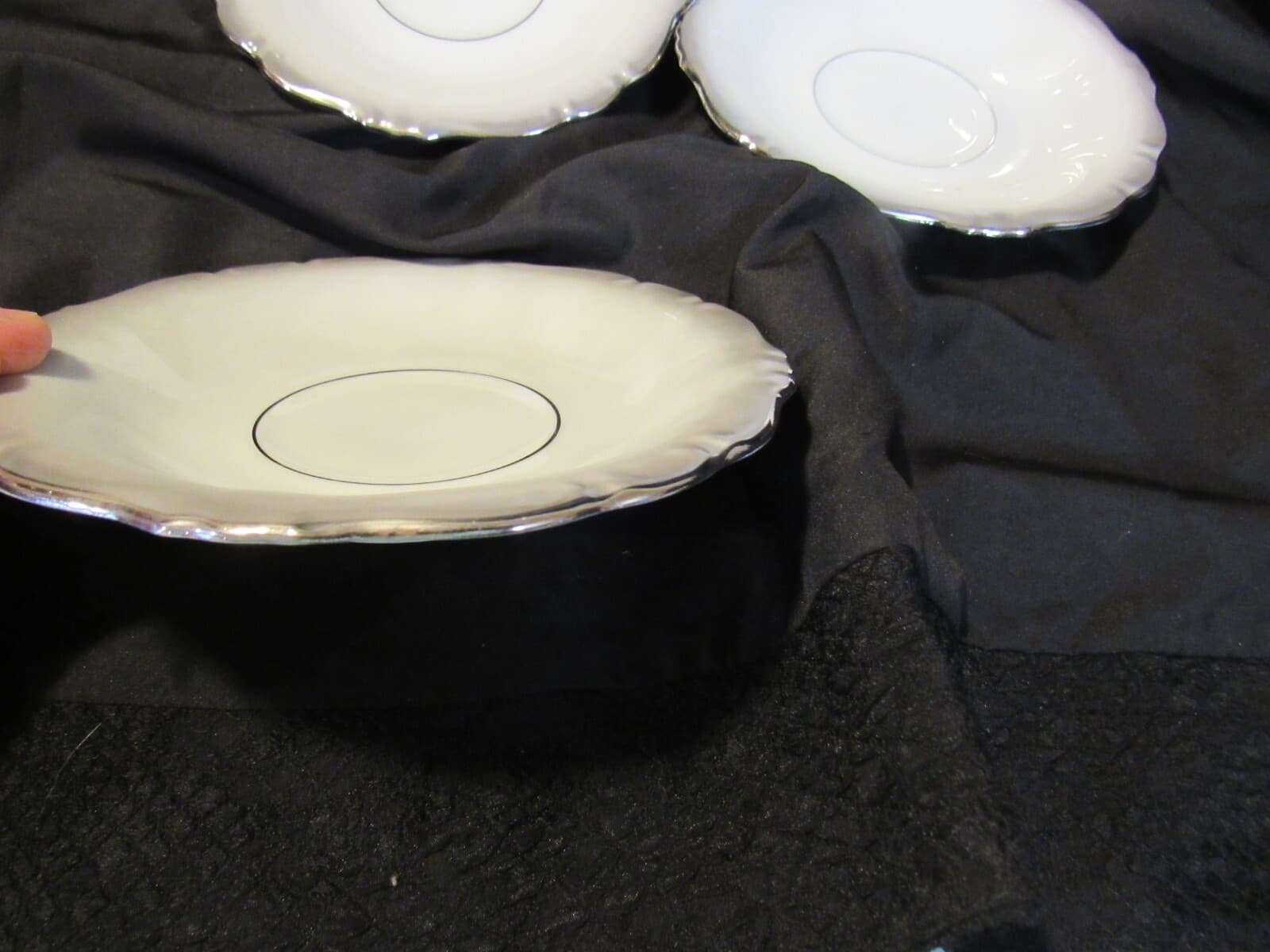 (4) 6 1/4" Saucer Platinum Baroque J HAVILAND White Gray w Silver Trim G5J - Thumbnail 5