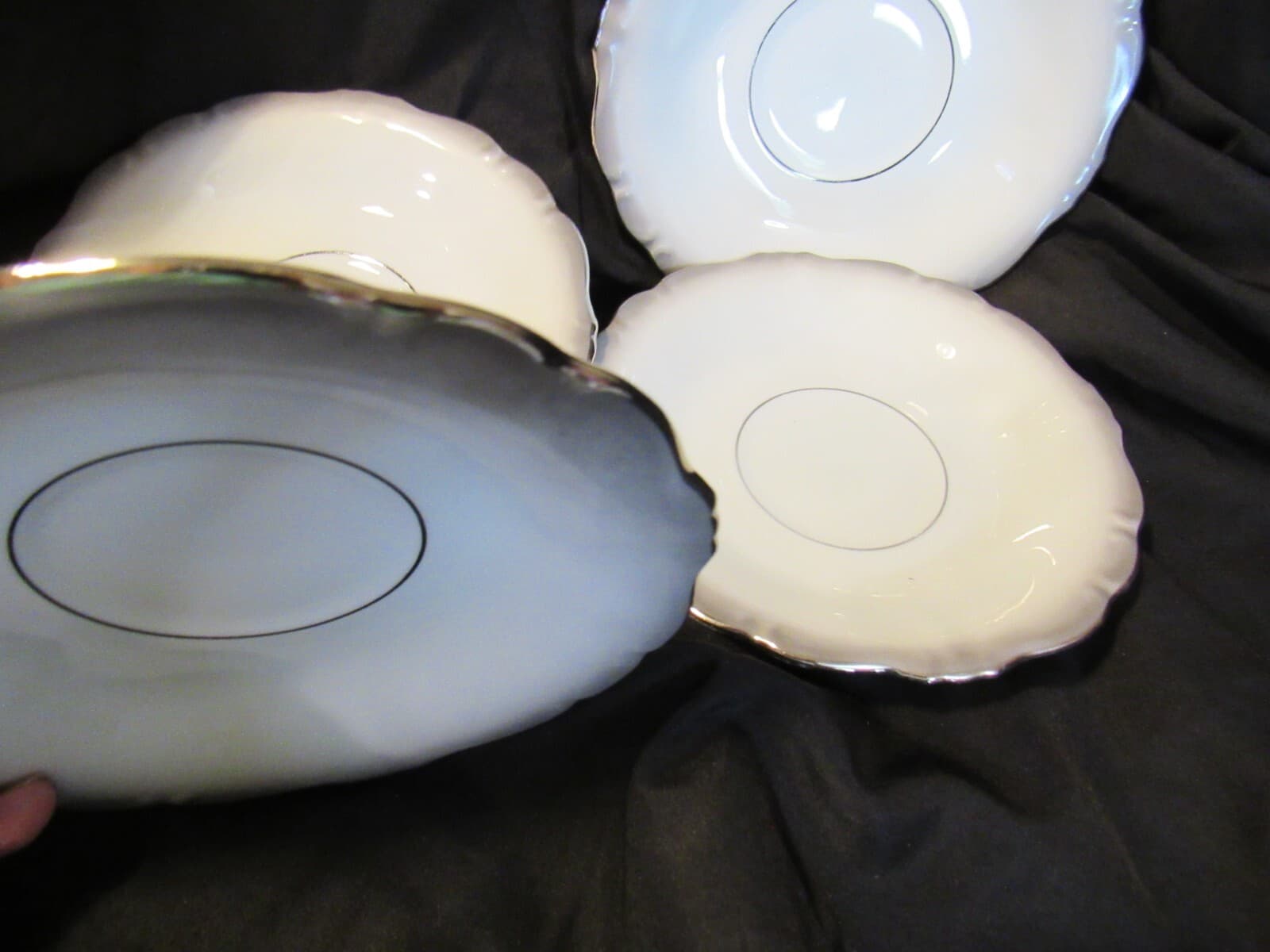 (4) 6 1/4" Saucer Platinum Baroque J HAVILAND White Gray w Silver Trim G5J - Thumbnail 3