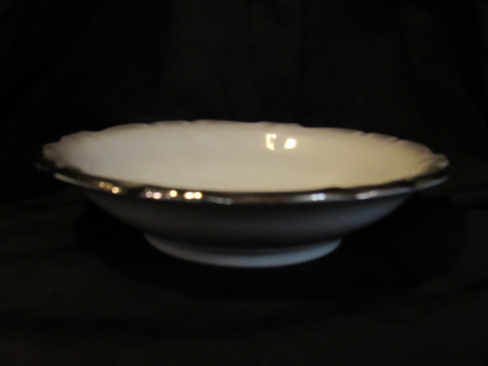 Fruit/Dessert Sauce Bowl Platinum Baroque J HAVILAND White Gray w Silver trim - Thumbnail 3