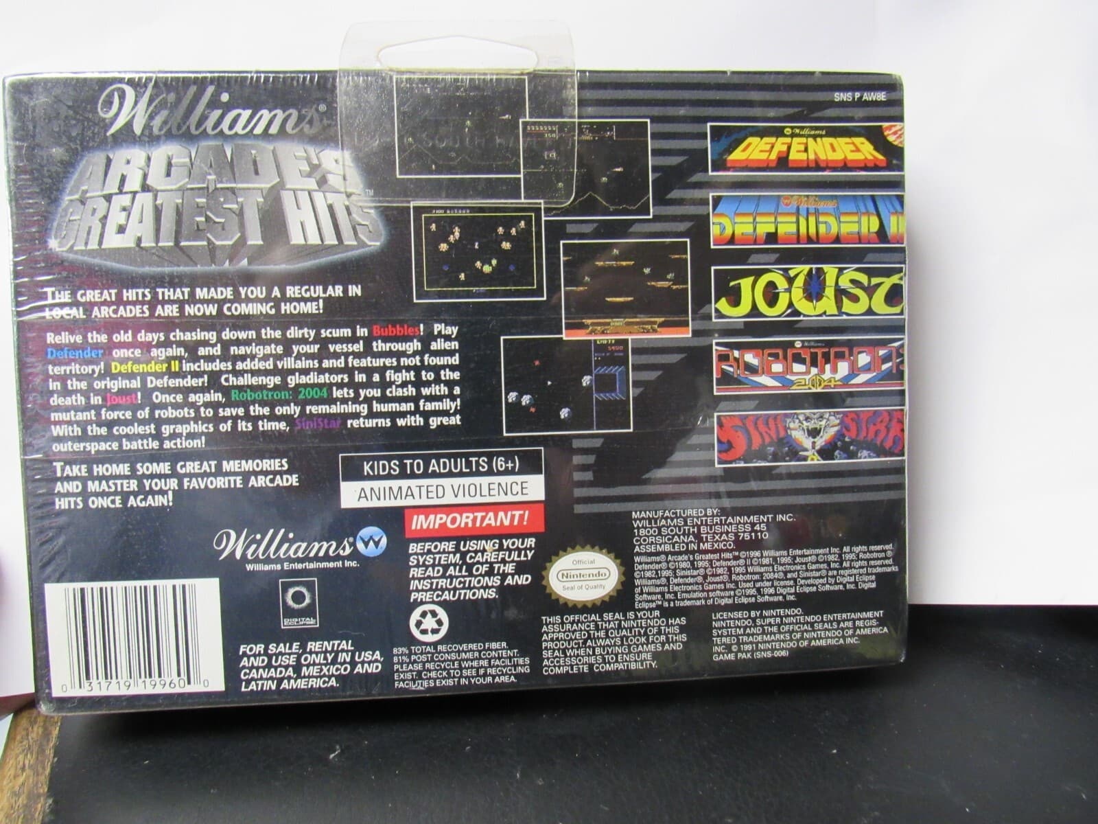 Super Nintendo SNES Williams Arcade's Greatest Hits FACTORY SEALED A88K - Thumbnail 4