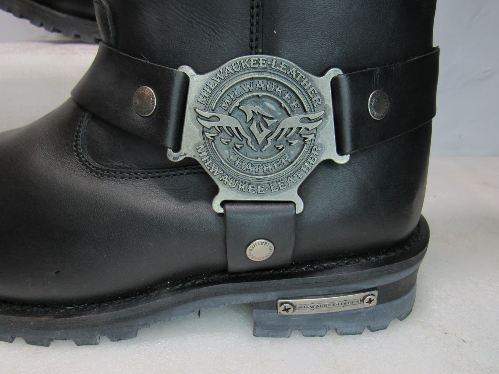 Milwaukee Harness Motorcycle Boots Black Leather Mens 10.5 EEE Square Toe (J31K) - Thumbnail 2