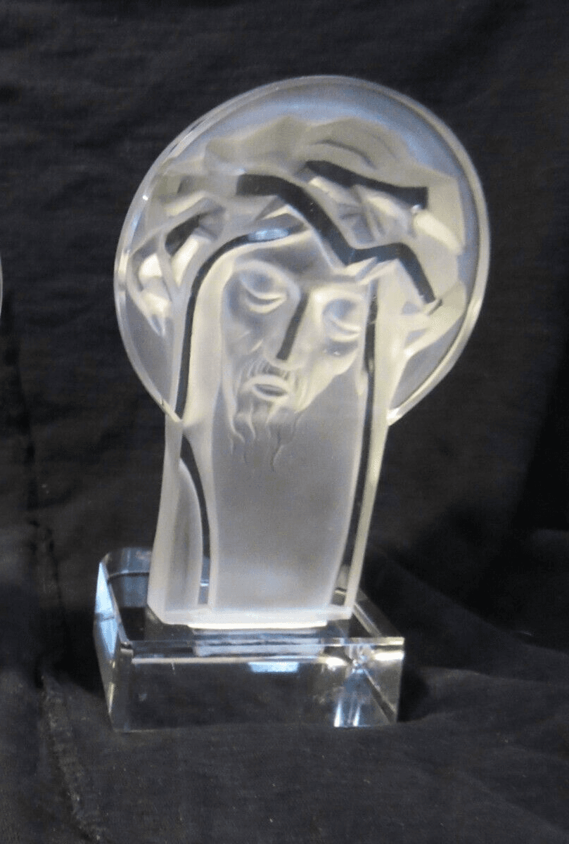 Vintage DESNA Czech Frosted Crystal Jesus Christ Head Sculpture U57S - Thumbnail 2