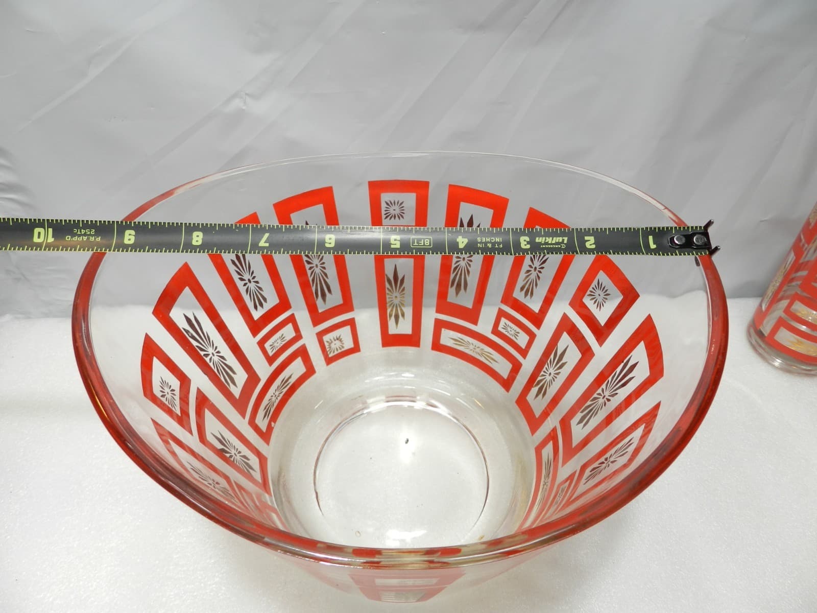1950's Jeannette Atomic Red &Gold Starburst Ice Bucket /Punch Bowl Retro E93JJ - Thumbnail 5