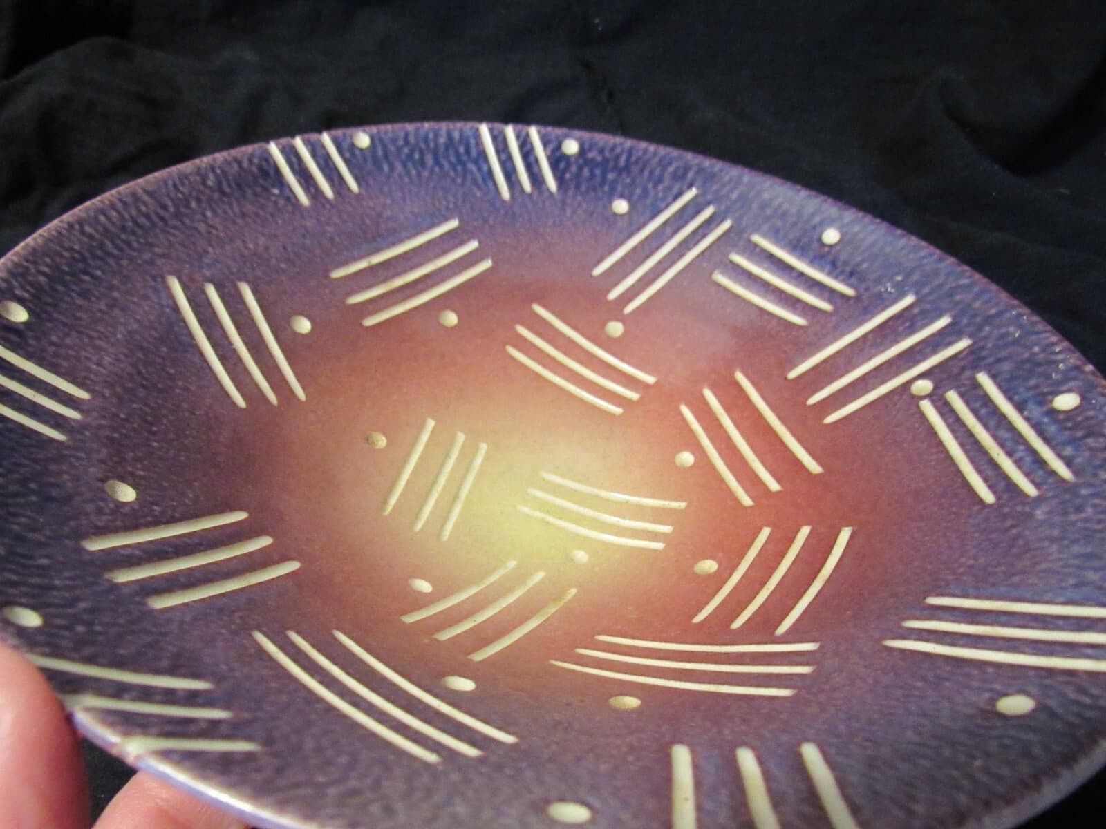 Wayne L Bates Stripe Line Ceramic Bowl signed Art Pottery 8 1/4" U60S - Thumbnail 5