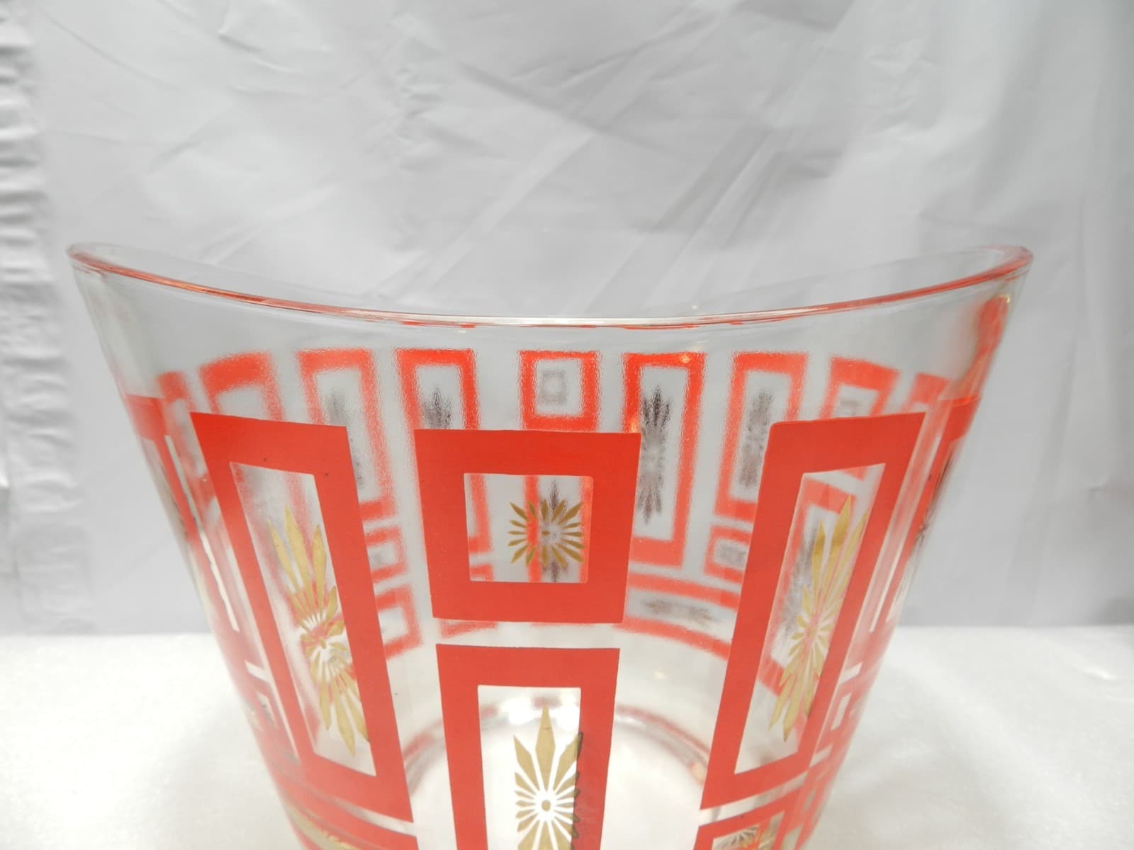 1950's Jeannette Atomic Red &Gold Starburst Ice Bucket /Punch Bowl Retro E93JJ - Thumbnail 3