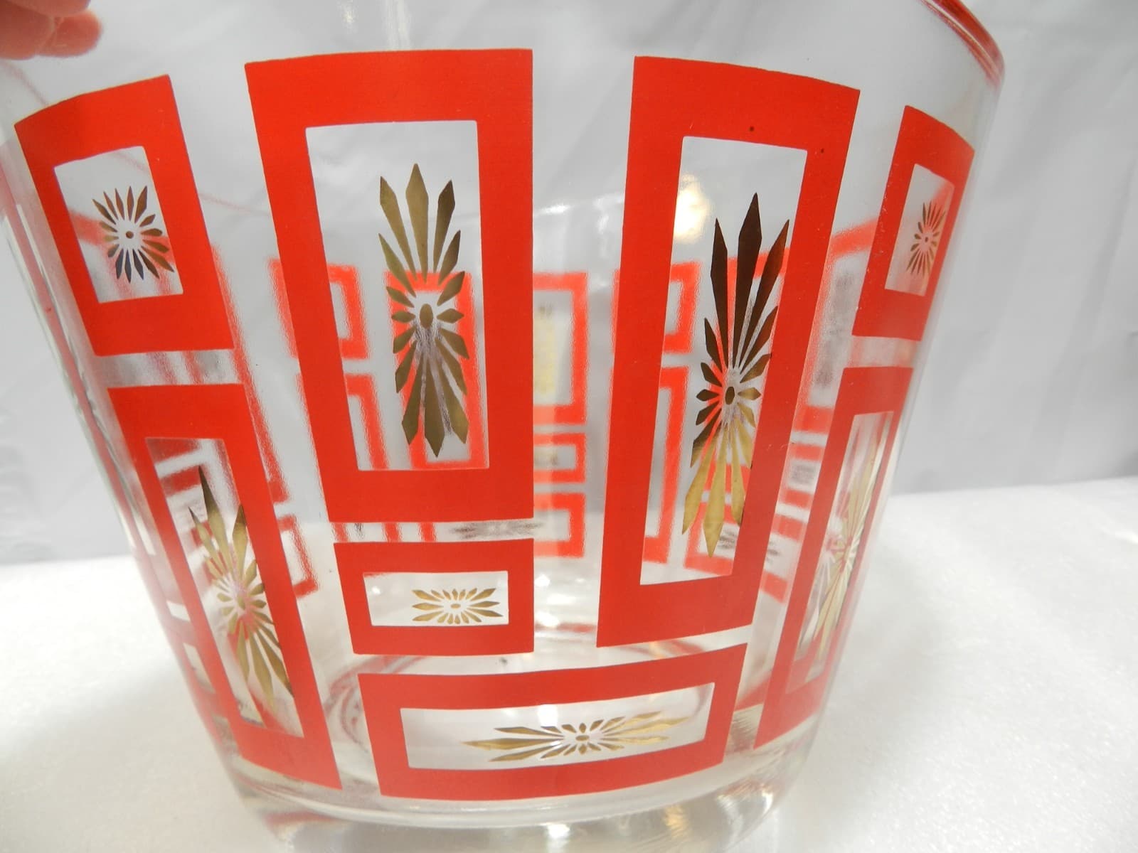 1950's Jeannette Atomic Red &Gold Starburst Ice Bucket /Punch Bowl Retro E93JJ - Thumbnail 2