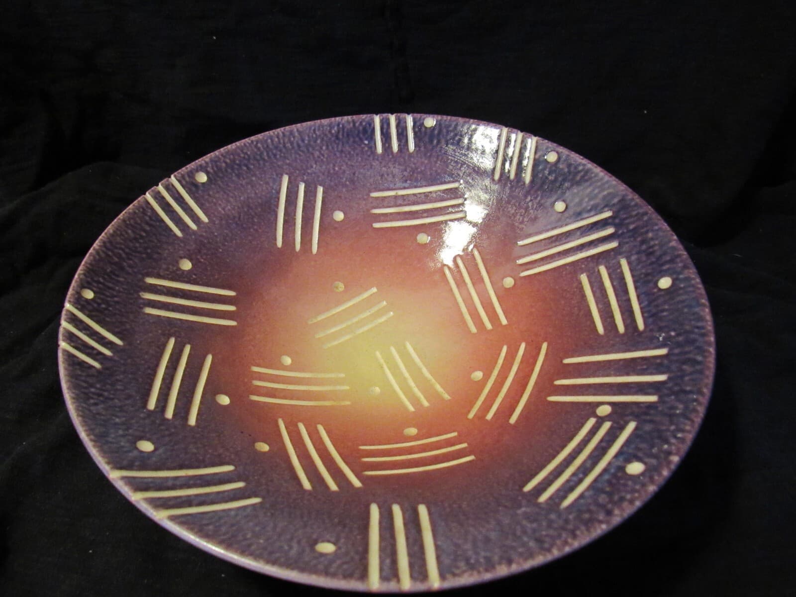 Wayne L Bates Stripe Line Ceramic Bowl signed Art Pottery 8 1/4" U60S - Thumbnail 2