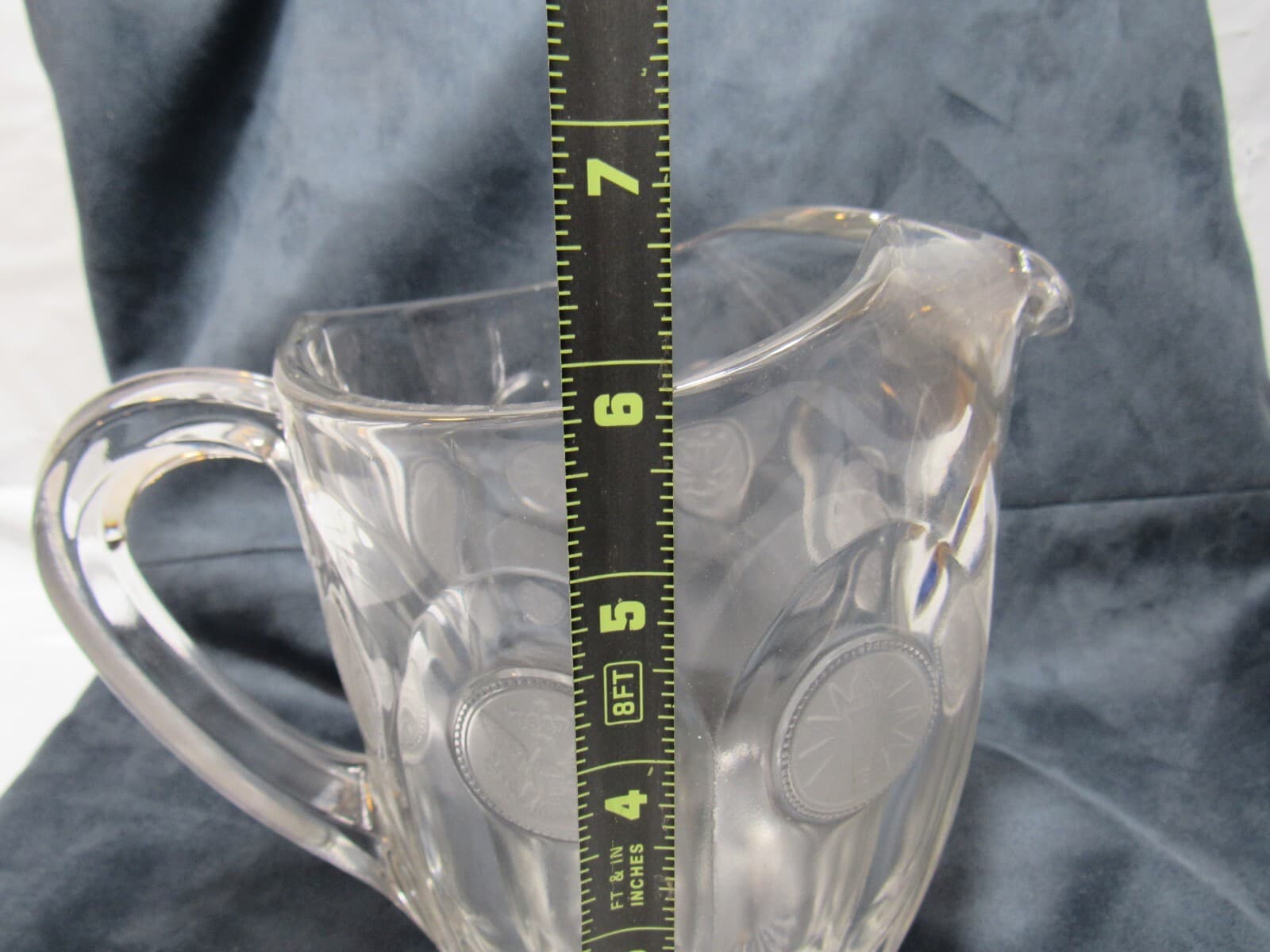 Vintage Fostoria Frosted Coin Clear Glass Pitcher 32oz Eagle & Torch Coins (O11M - Thumbnail 6