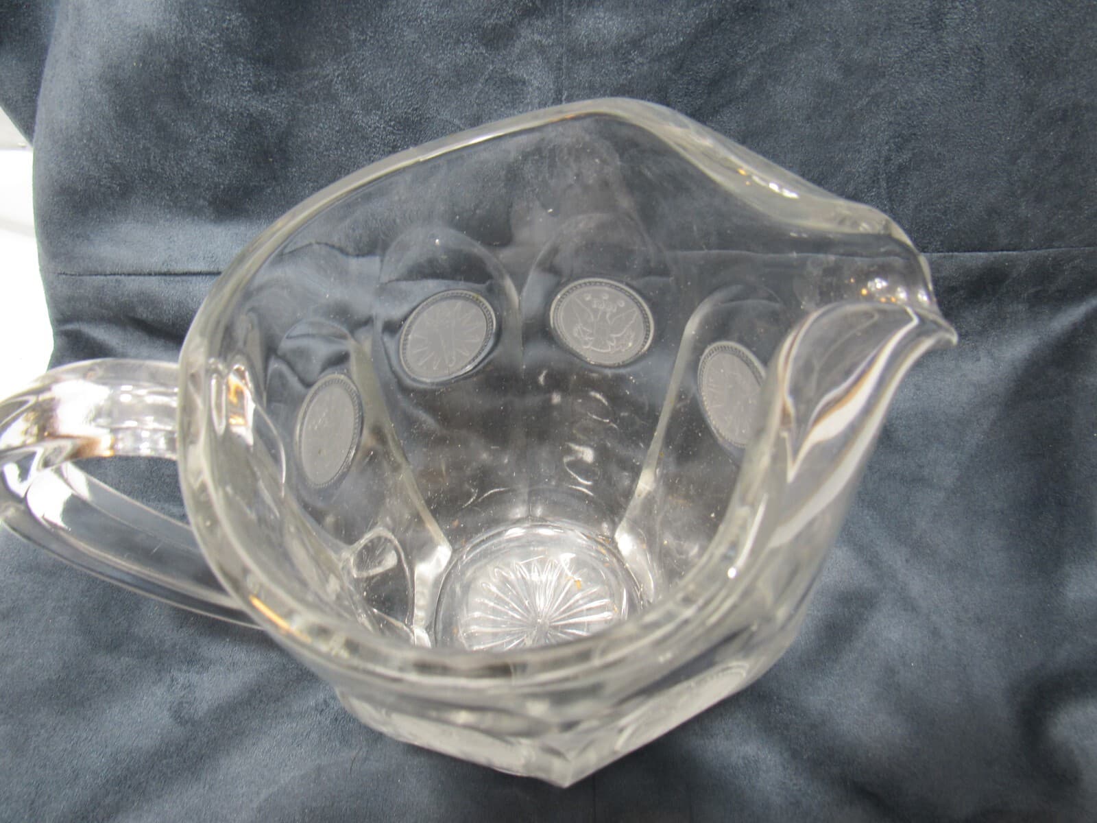 Vintage Fostoria Frosted Coin Clear Glass Pitcher 32oz Eagle & Torch Coins (O11M - Thumbnail 5