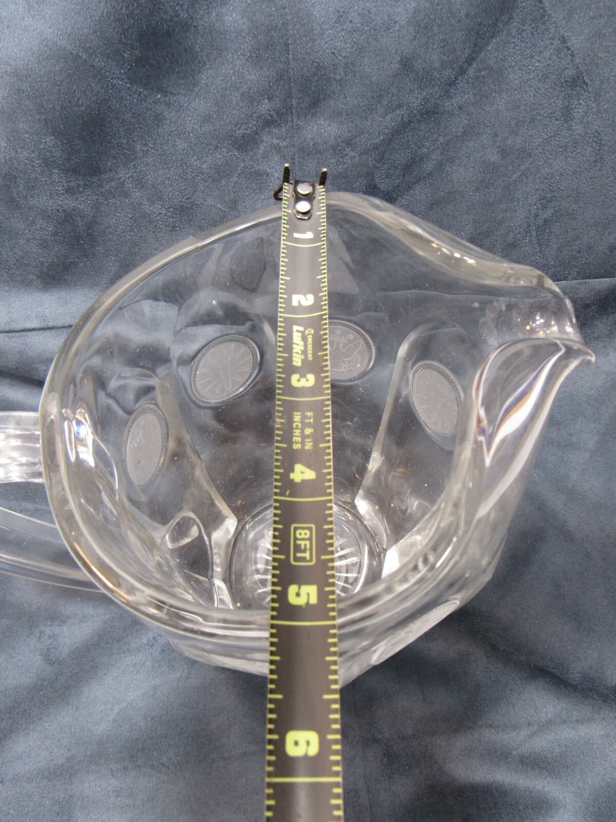 Vintage Fostoria Frosted Coin Clear Glass Pitcher 32oz Eagle & Torch Coins (O11M - Thumbnail 7