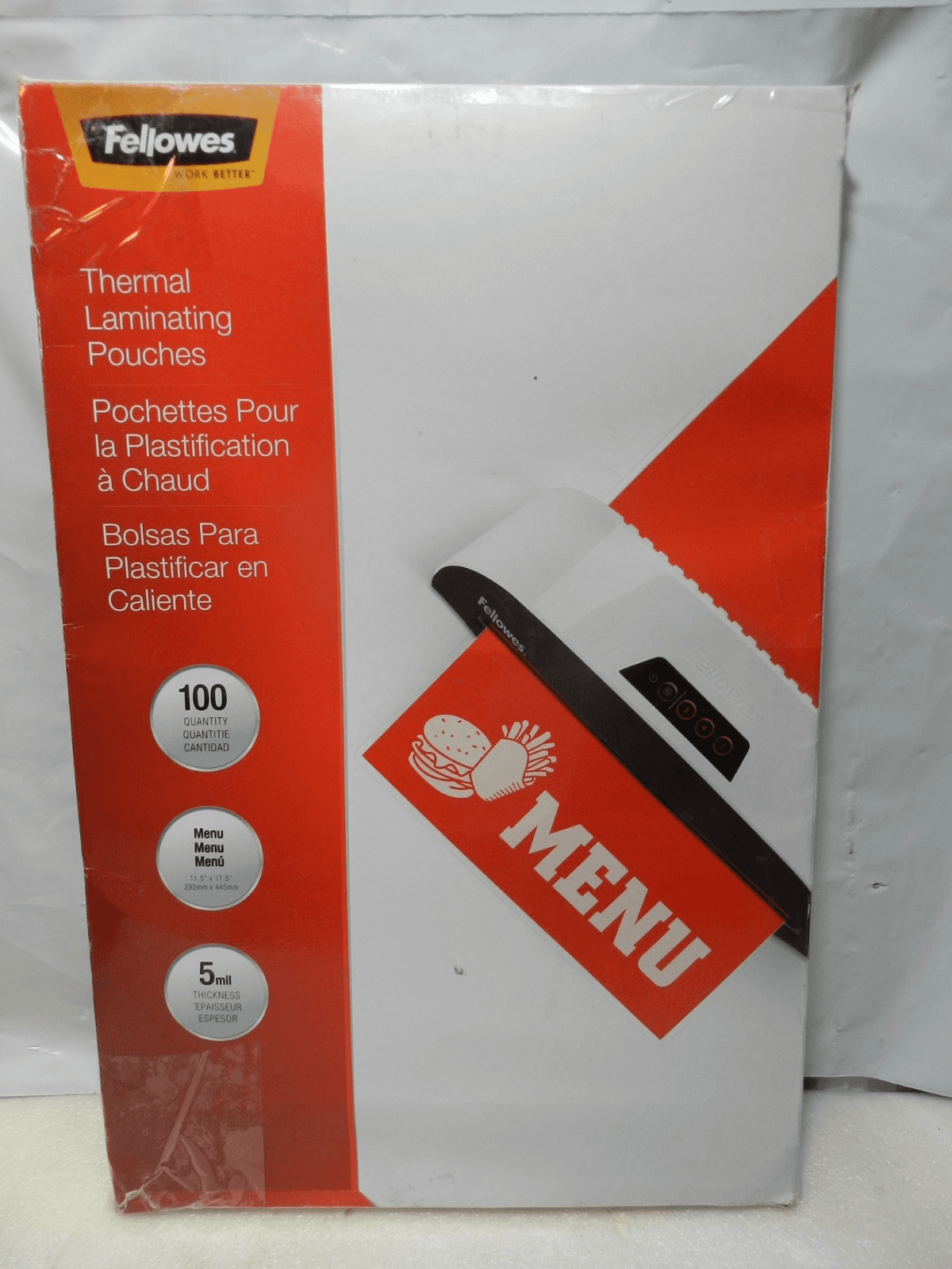 Fellowes Thermal Laminating Pouches Menu 5 mil 100/Pack 5746001 (Y55K) - Thumbnail 3