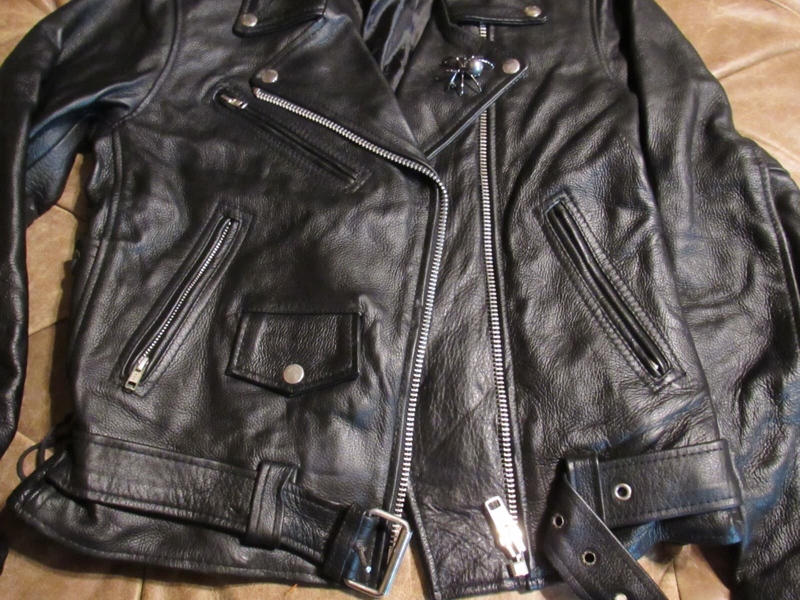 Milwaukee Biker Motorcycle Women's Black Leather Jacket W/ Belt Medium (B16M) - Thumbnail 3