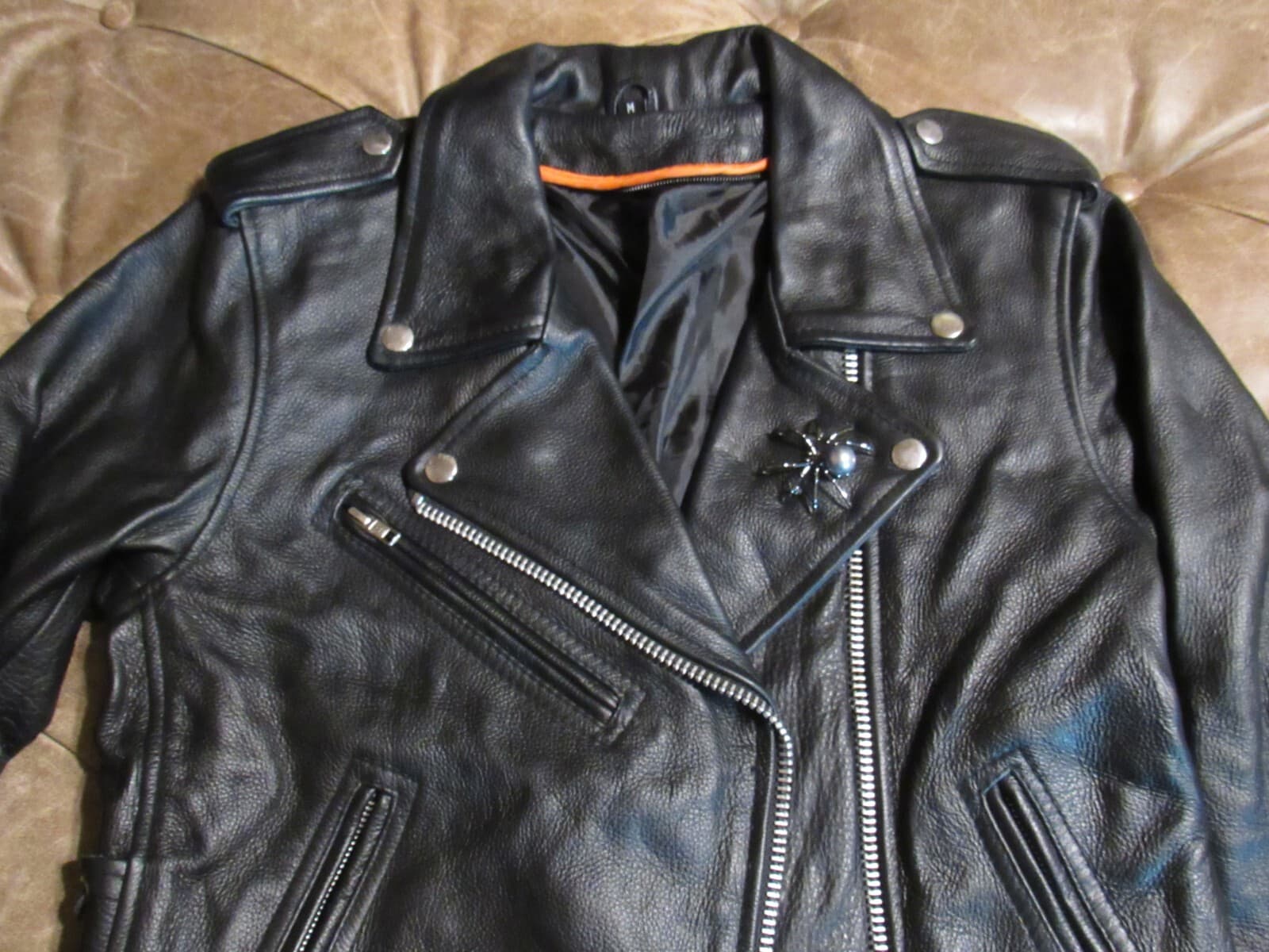 Milwaukee Biker Motorcycle Women's Black Leather Jacket W/ Belt Medium (B16M) - Thumbnail 4