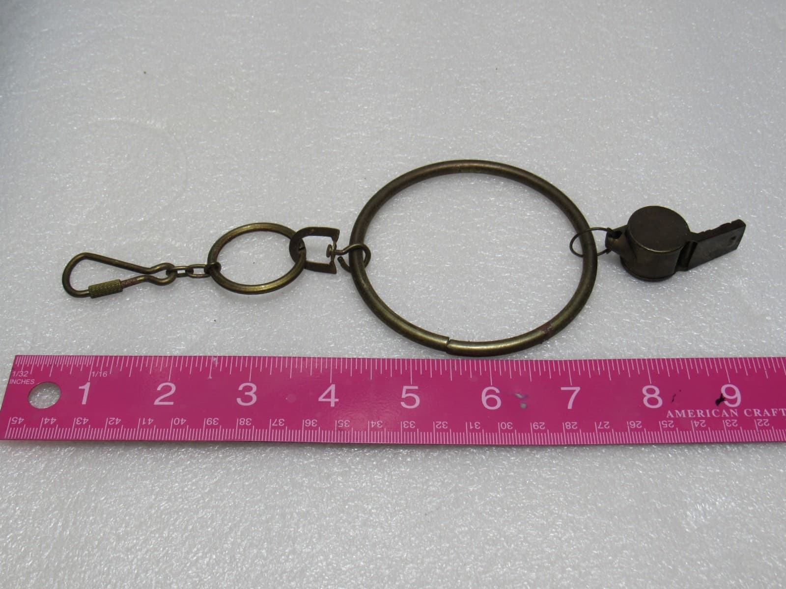 Vintage Police Security Brass Whistle with Wrist Ring and Clip (V61JJ) - Thumbnail 5