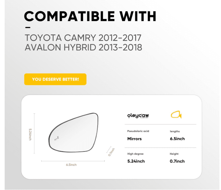 2012-2017 Toyota Camry Left Driver Side Heated Door Mirror Glass (J43K) - Thumbnail 2
