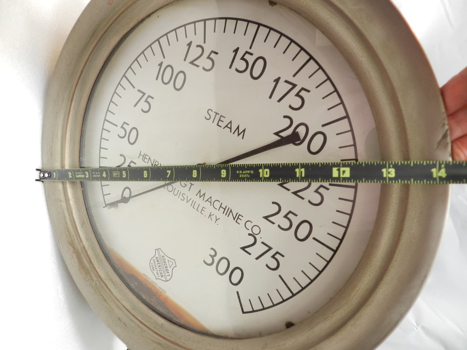 Huge 14 1/4" Antique Henry Vogt 300 PSI Steam Gauge Steampunk Cast Iron (F2JJ) - Thumbnail 9