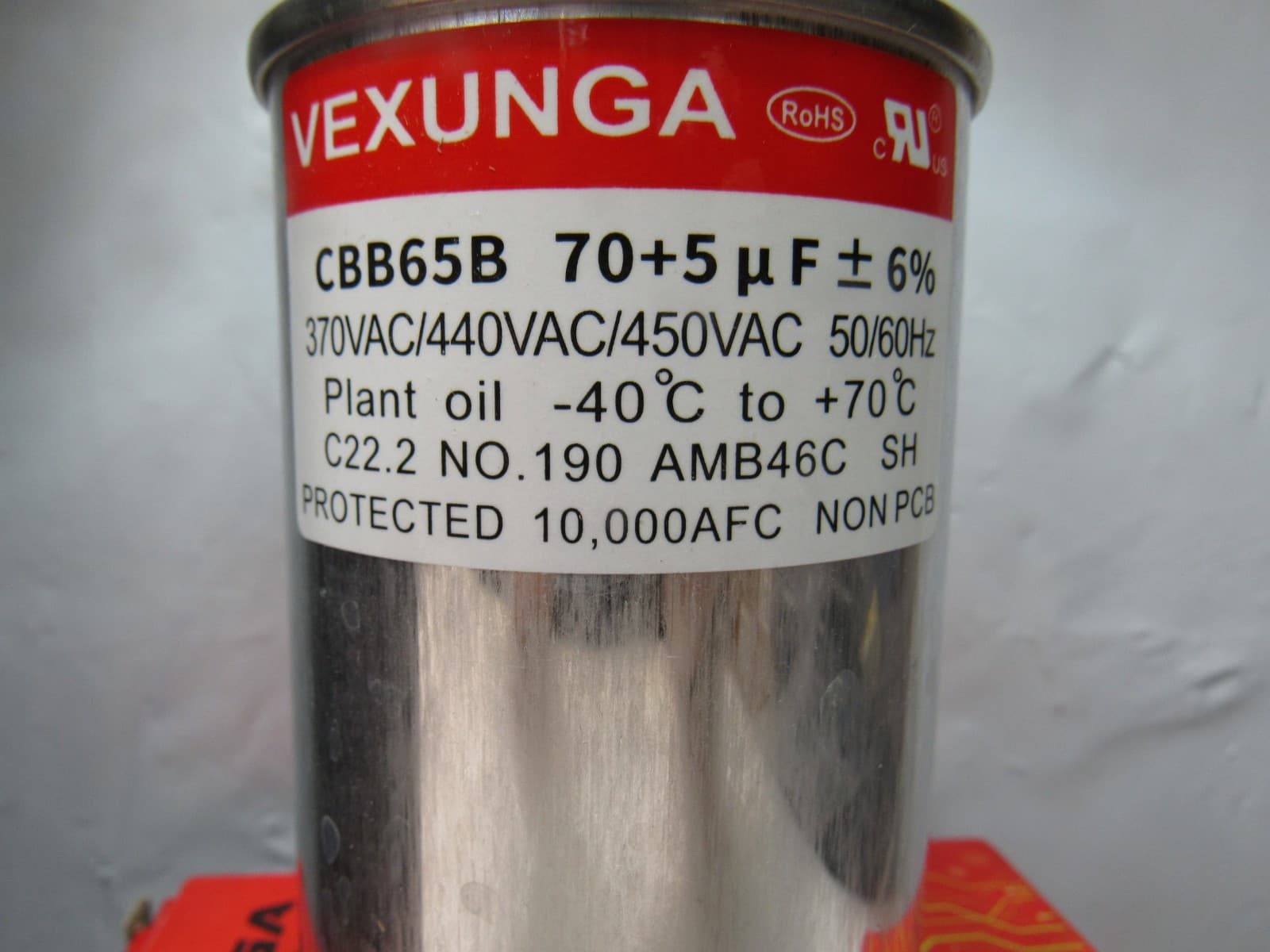 VEXUNGA 70/5uF AC Capacitor 70 5 uF MFD 370/440/450 VAC CBB65B J47K - Thumbnail 2