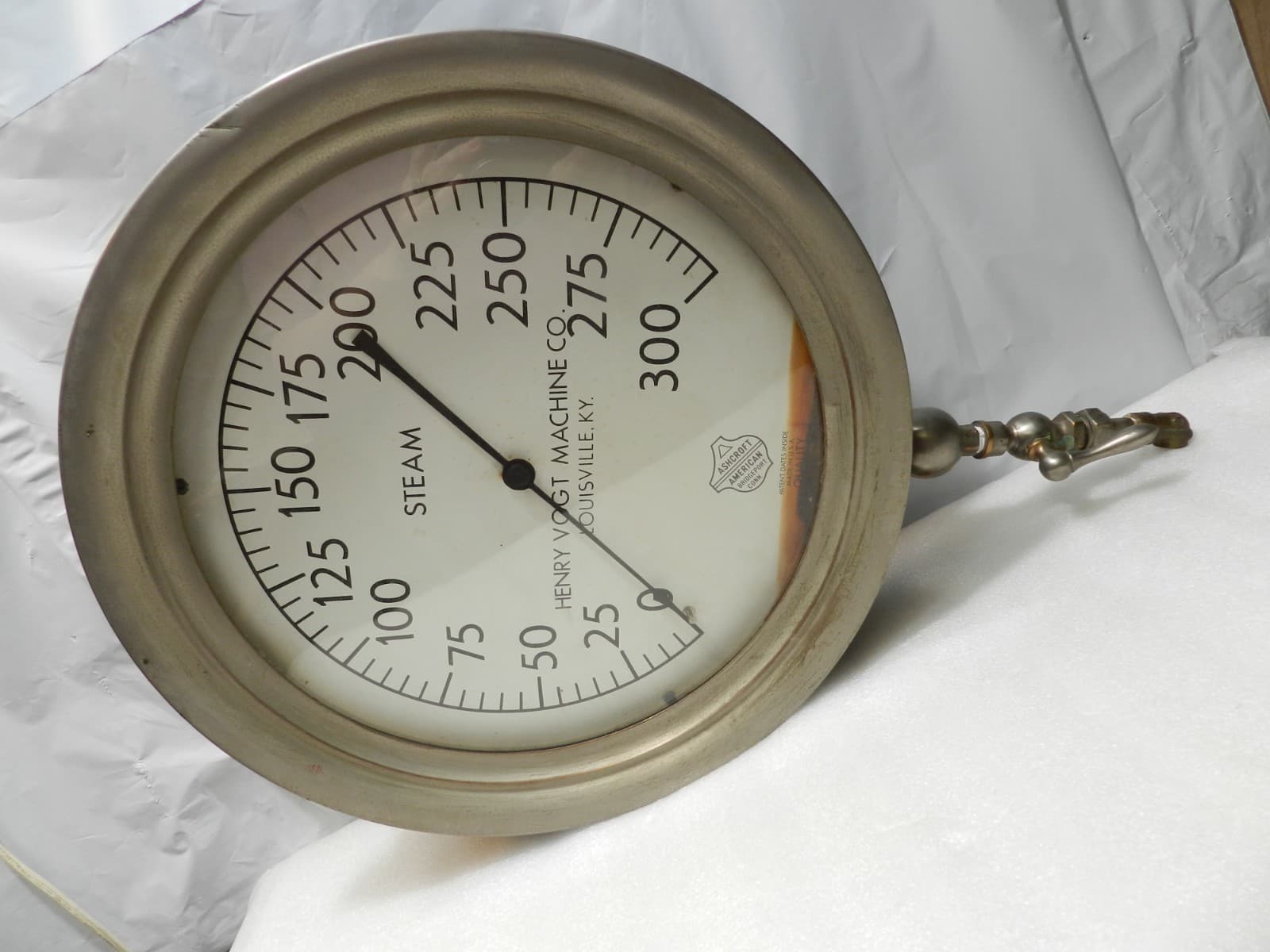 Huge 14 1/4" Antique Henry Vogt 300 PSI Steam Gauge Steampunk Cast Iron (F2JJ) - Thumbnail 3