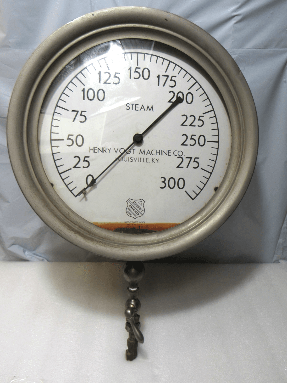 Huge 14 1/4" Antique Henry Vogt 300 PSI Steam Gauge Steampunk Cast Iron (F2JJ) - Thumbnail 2