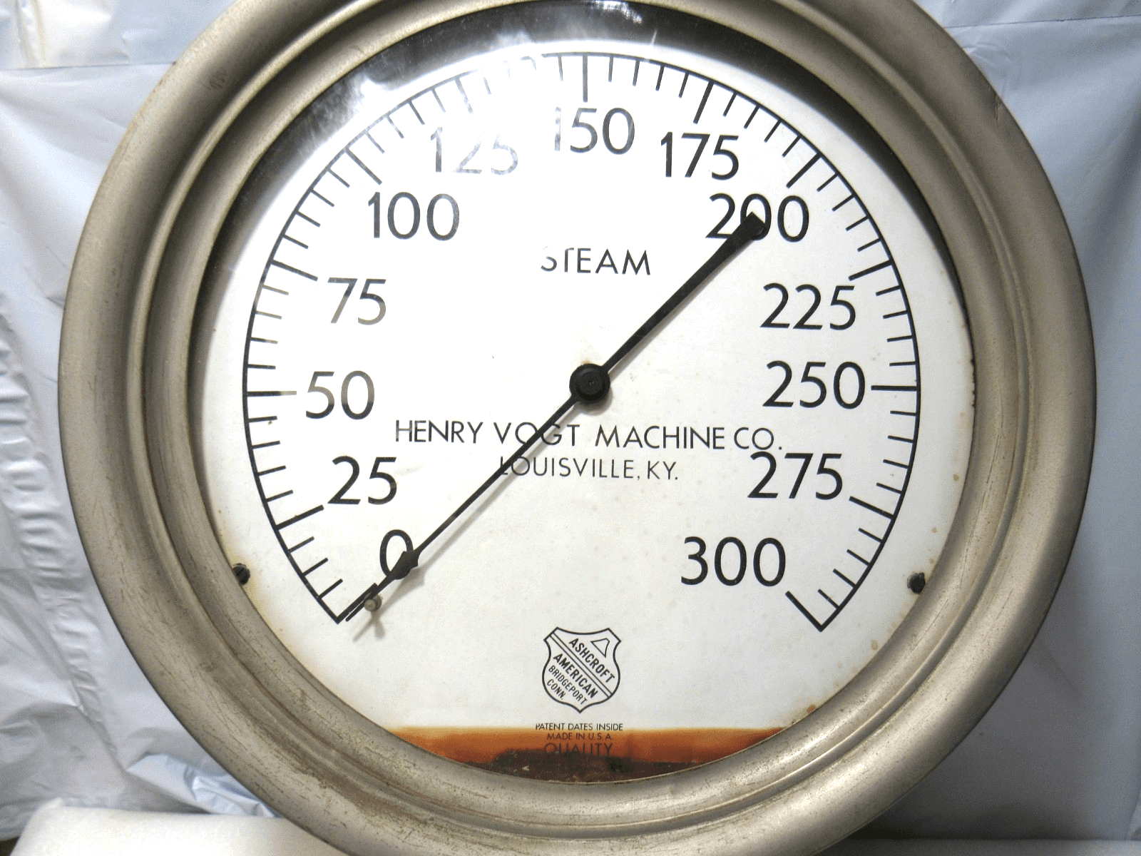 Huge 14 1/4" Antique Henry Vogt 300 PSI Steam Gauge Steampunk Cast Iron (F2JJ) - Thumbnail 13