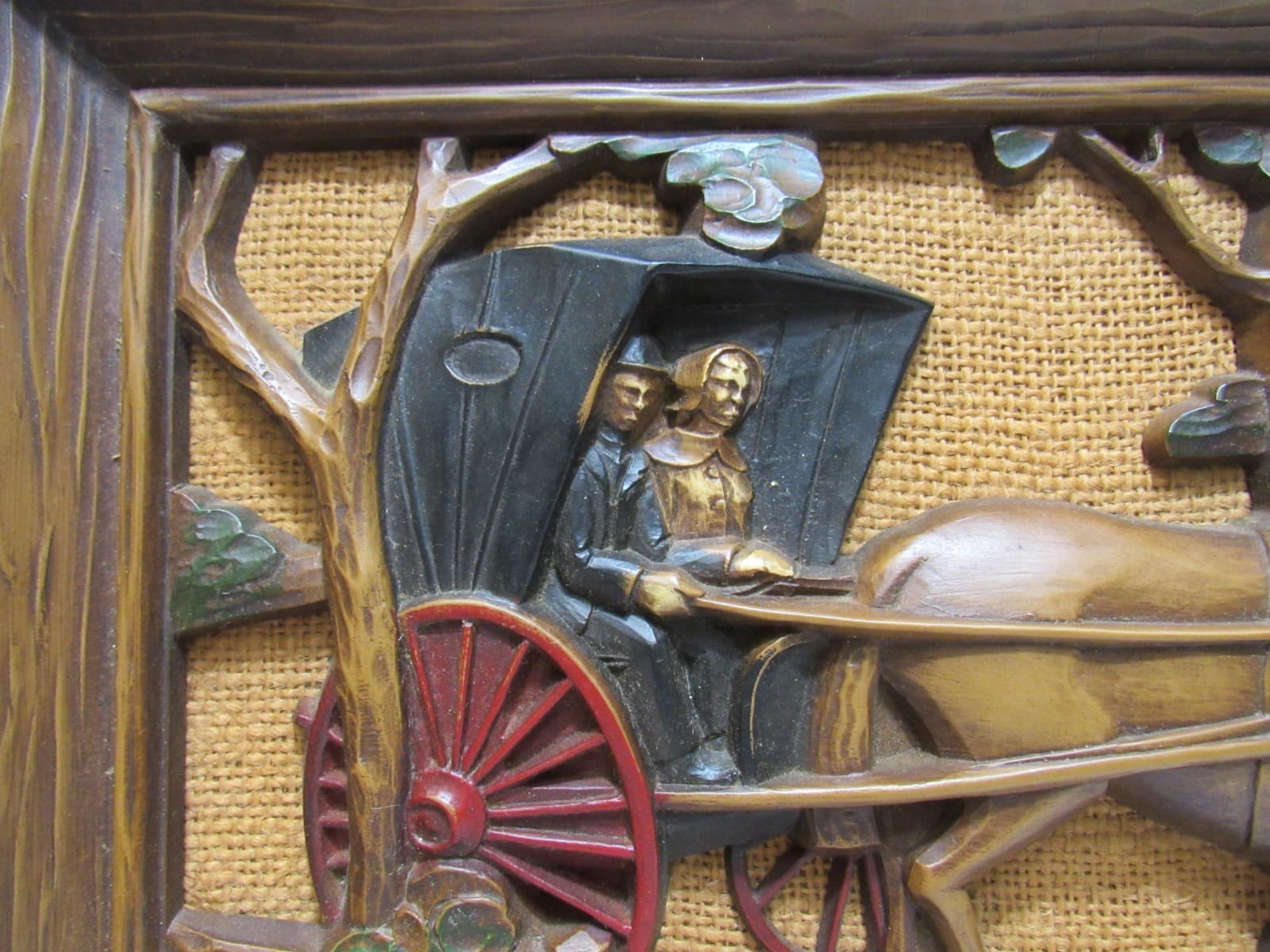 Vintage Syroco Wall Plaque Horse Drawn Carriage 3D F6J - Thumbnail 9