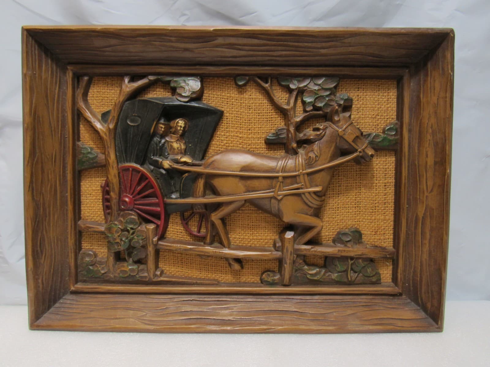 Vintage Syroco Wall Plaque Horse Drawn Carriage 3D F6J - Thumbnail 5