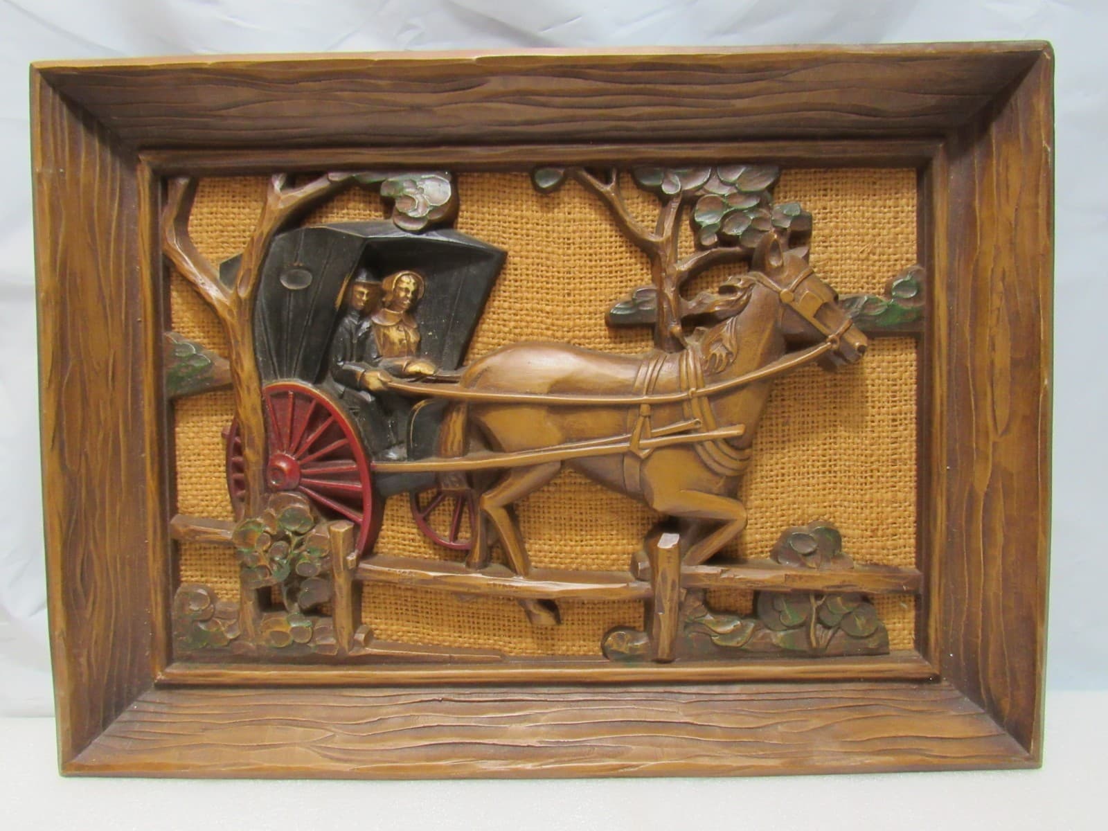 Vintage Syroco Wall Plaque Horse Drawn Carriage 3D F6J - Thumbnail 6