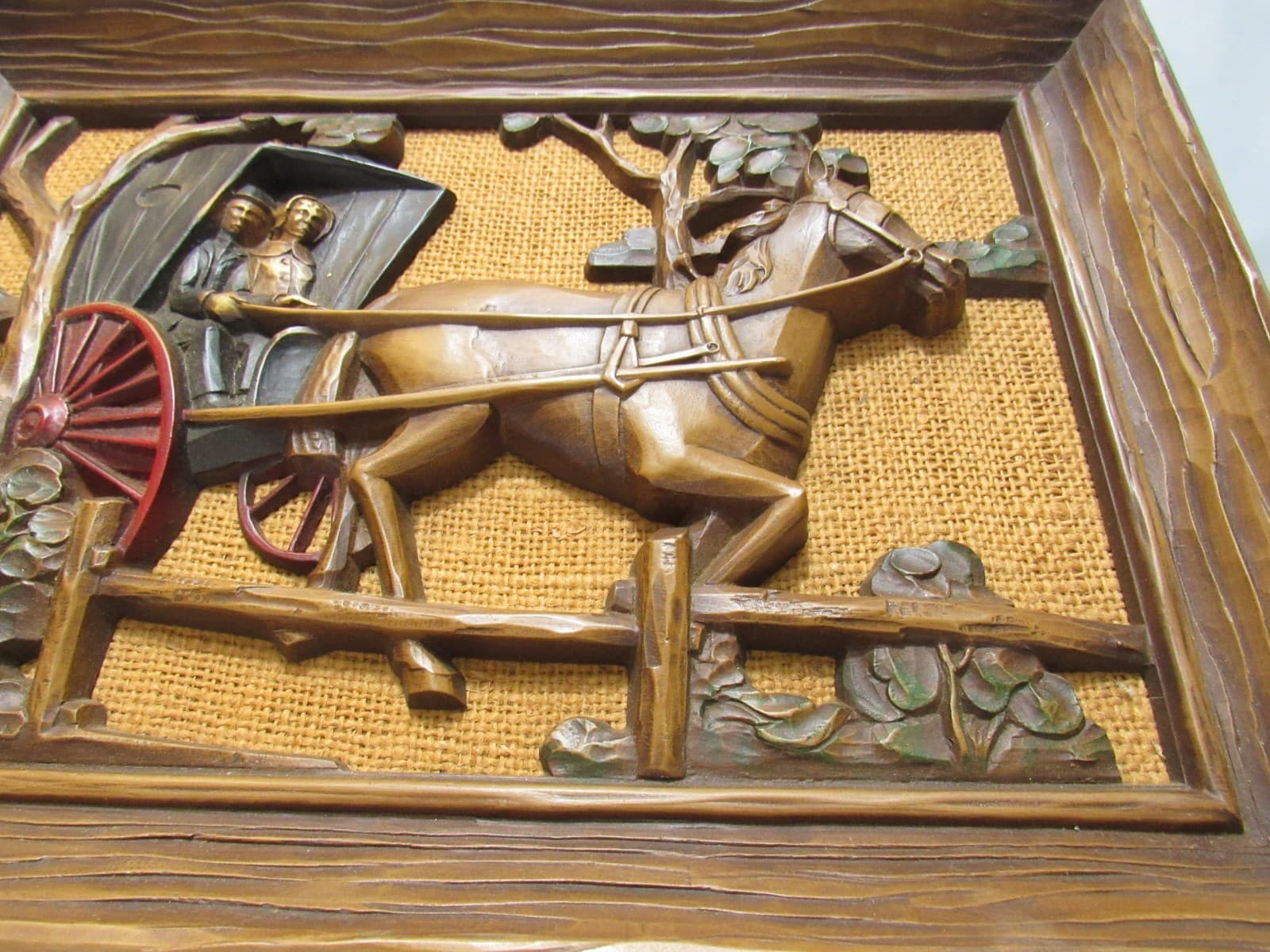 Vintage Syroco Wall Plaque Horse Drawn Carriage 3D F6J - Thumbnail 8