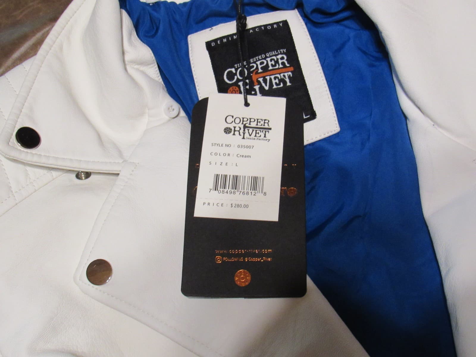 Copper Rivet Moto PU Leather Jacket White Mens Large New w/ Tags (W76K) - Thumbnail 16