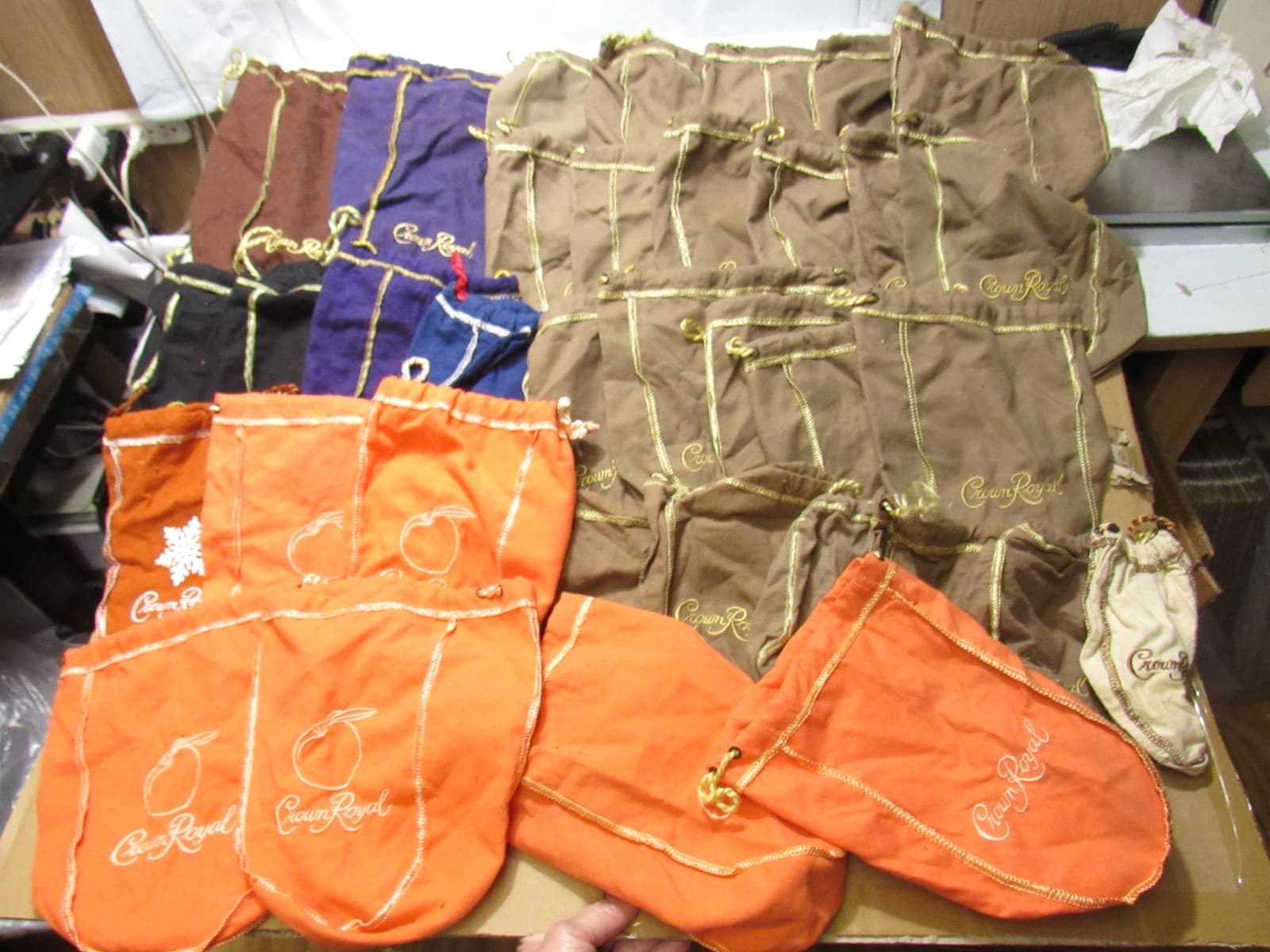 34 Mixed Crown Royal Bags Various Colors/Sizes Peach Snowflake Tan Blk (F4J) - Thumbnail 6