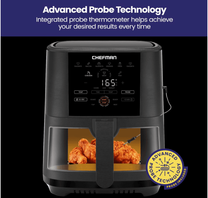 CHEFMAN 5-Quart Digital Air Fryer w/ Temperature Probe Easy View Black (U67K) - Thumbnail 8