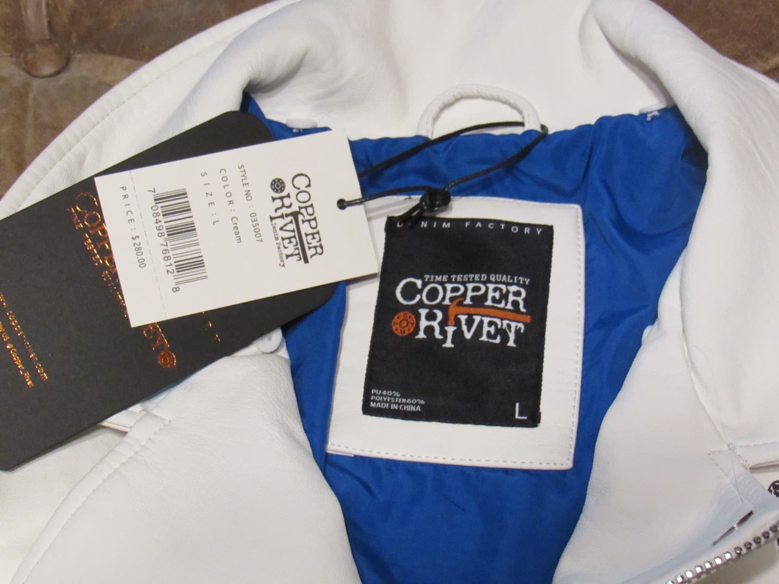 Copper Rivet Moto PU Leather Jacket White Mens Large New w/ Tags (W76K) - Thumbnail 8