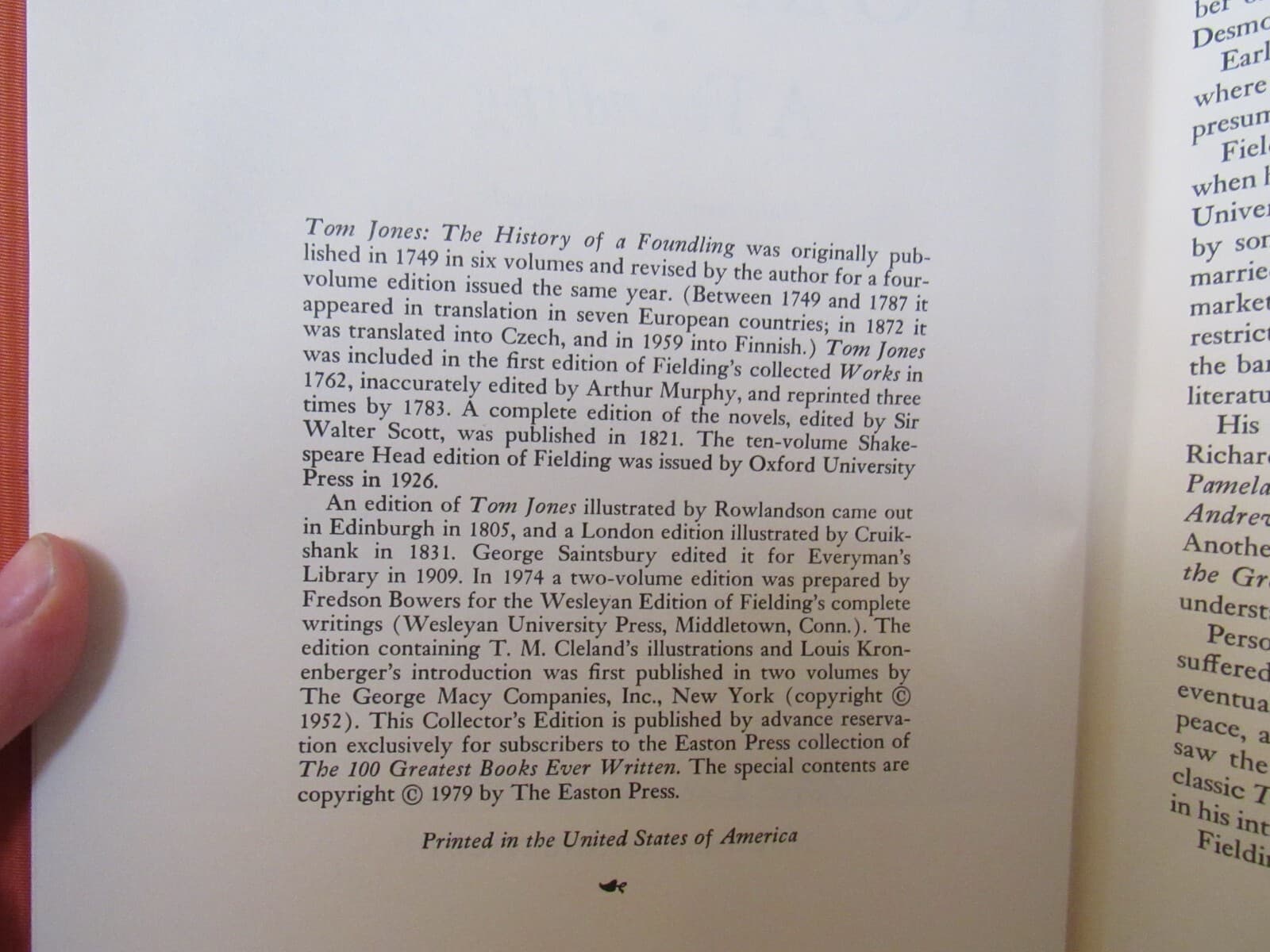 The History Of Tom Jones A Foundling By Henry Fielding Leather Easton Press B51K - Thumbnail 5