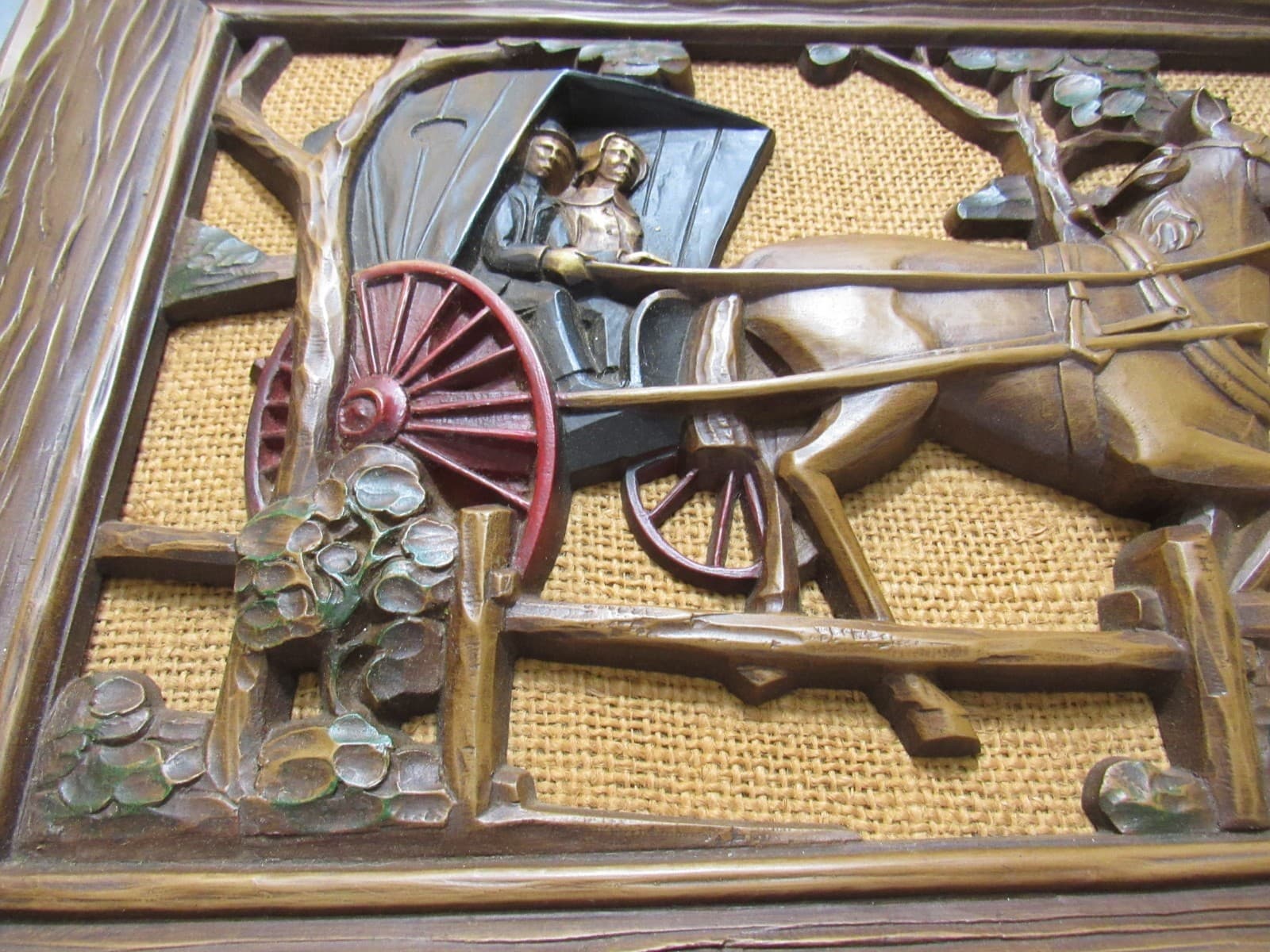Vintage Syroco Wall Plaque Horse Drawn Carriage 3D F6J - Thumbnail 7