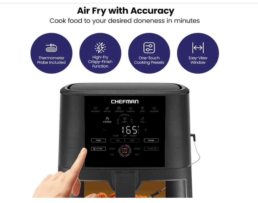 CHEFMAN 5-Quart Digital Air Fryer w/ Temperature Probe Easy View Black (U67K) - Thumbnail 4