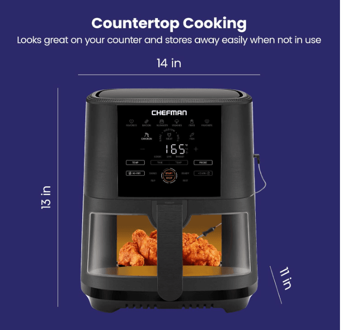 CHEFMAN 5-Quart Digital Air Fryer w/ Temperature Probe Easy View Black (U67K) - Thumbnail 7