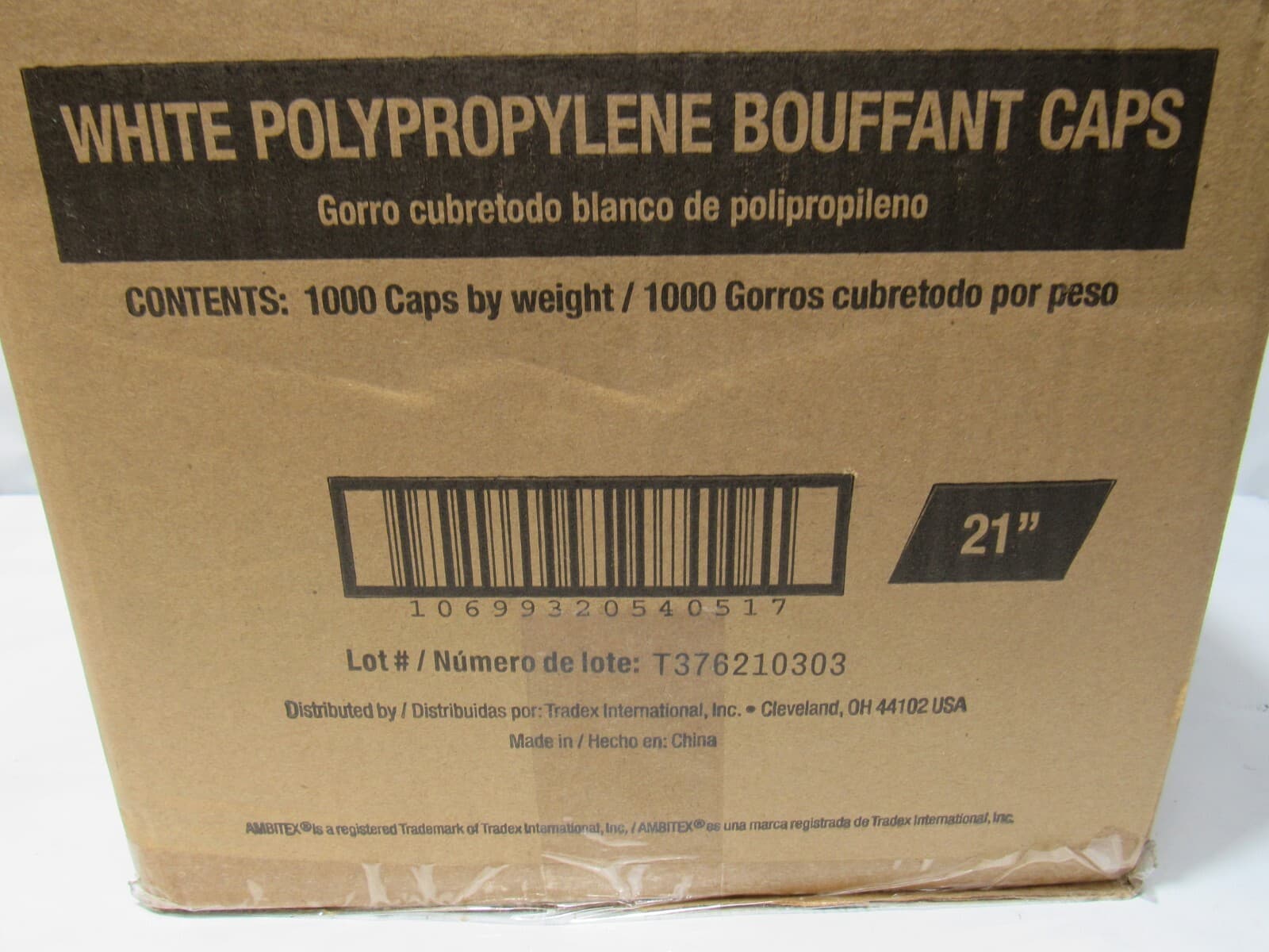 AMBITEX BC Series Bouffant Caps 21" White, 1,000/Carton BC21/1000 TRADEX (P55K - Thumbnail 2