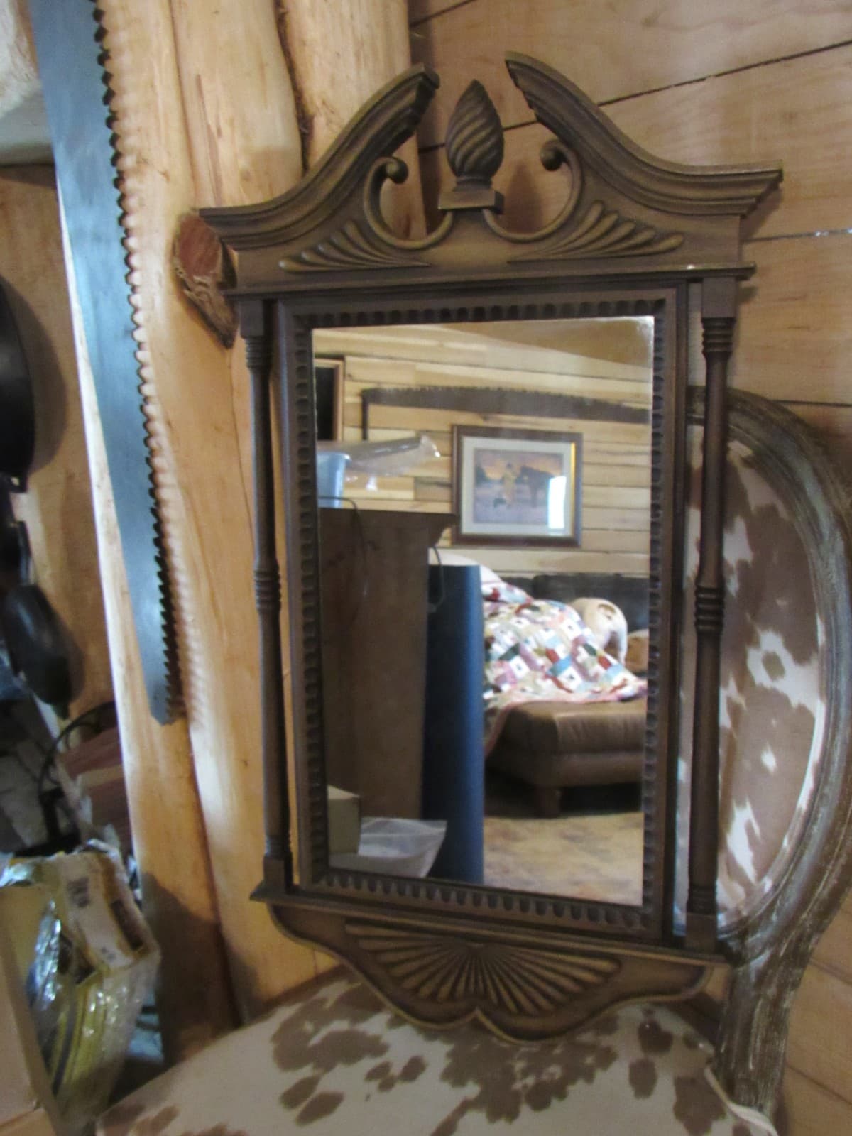 Colonial Style Wall Mirror BURWOOD 1972 Vintage #0355 Columns Split Pediment Y71 - Thumbnail 2