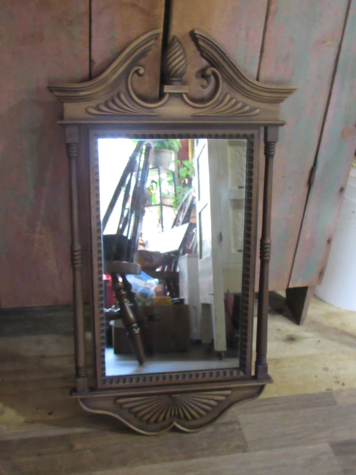 Colonial Style Wall Mirror BURWOOD 1972 Vintage #0355 Columns Split Pediment Y71 - Thumbnail 4