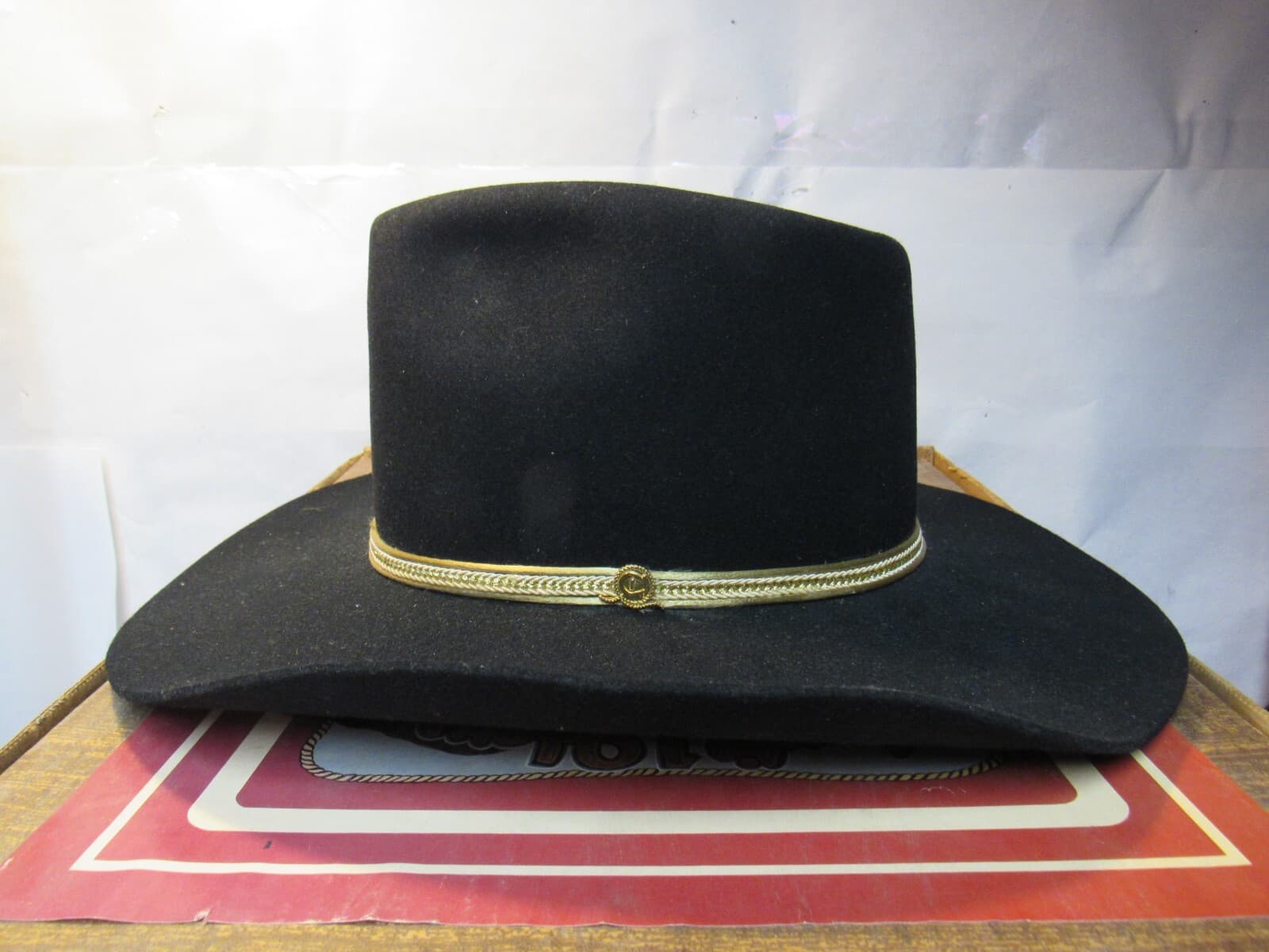 Vintage CHARLIE 1 HORSE Custom Designed Black Cowboy Hat Fur Blend 21"-22" (K38K - Thumbnail 2
