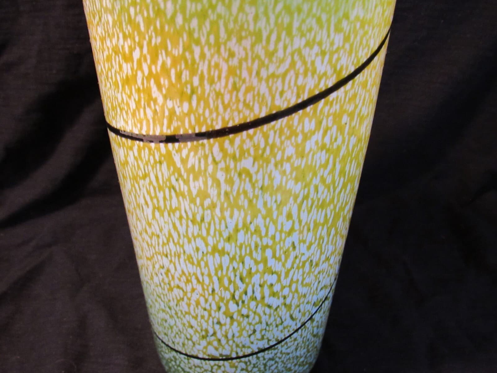 Taylor Backes Hand Blown Art Glass Cylinder Swirl Vase Green Yellow 11" U65S - Thumbnail 7
