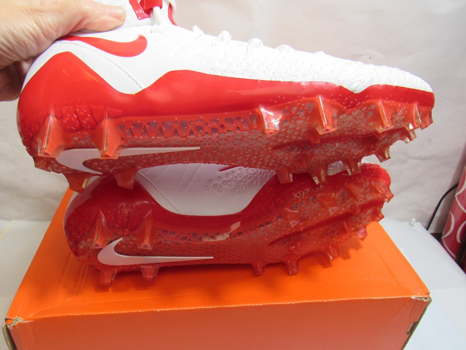 Nike Force Savage Pro 880144-166 Mens White Red Football Cleats New J39K - Thumbnail 9