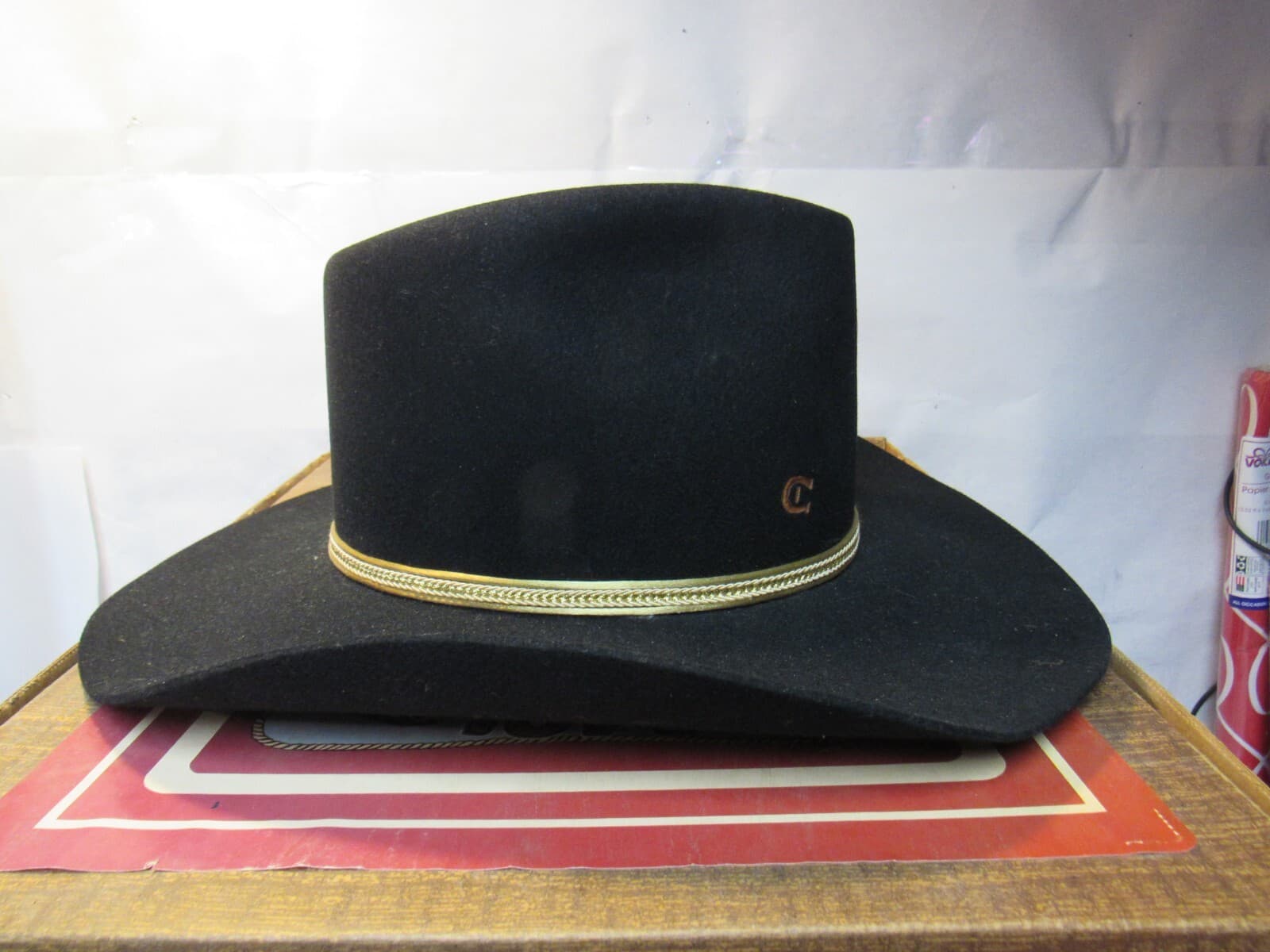 Vintage CHARLIE 1 HORSE Custom Designed Black Cowboy Hat Fur Blend 21"-22" (K38K - Thumbnail 4