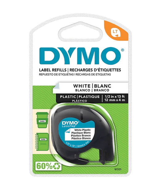 3 Dymo LetraTag 91331 Label Maker Tape, 1/2"W, Black On White C4K - Thumbnail 2