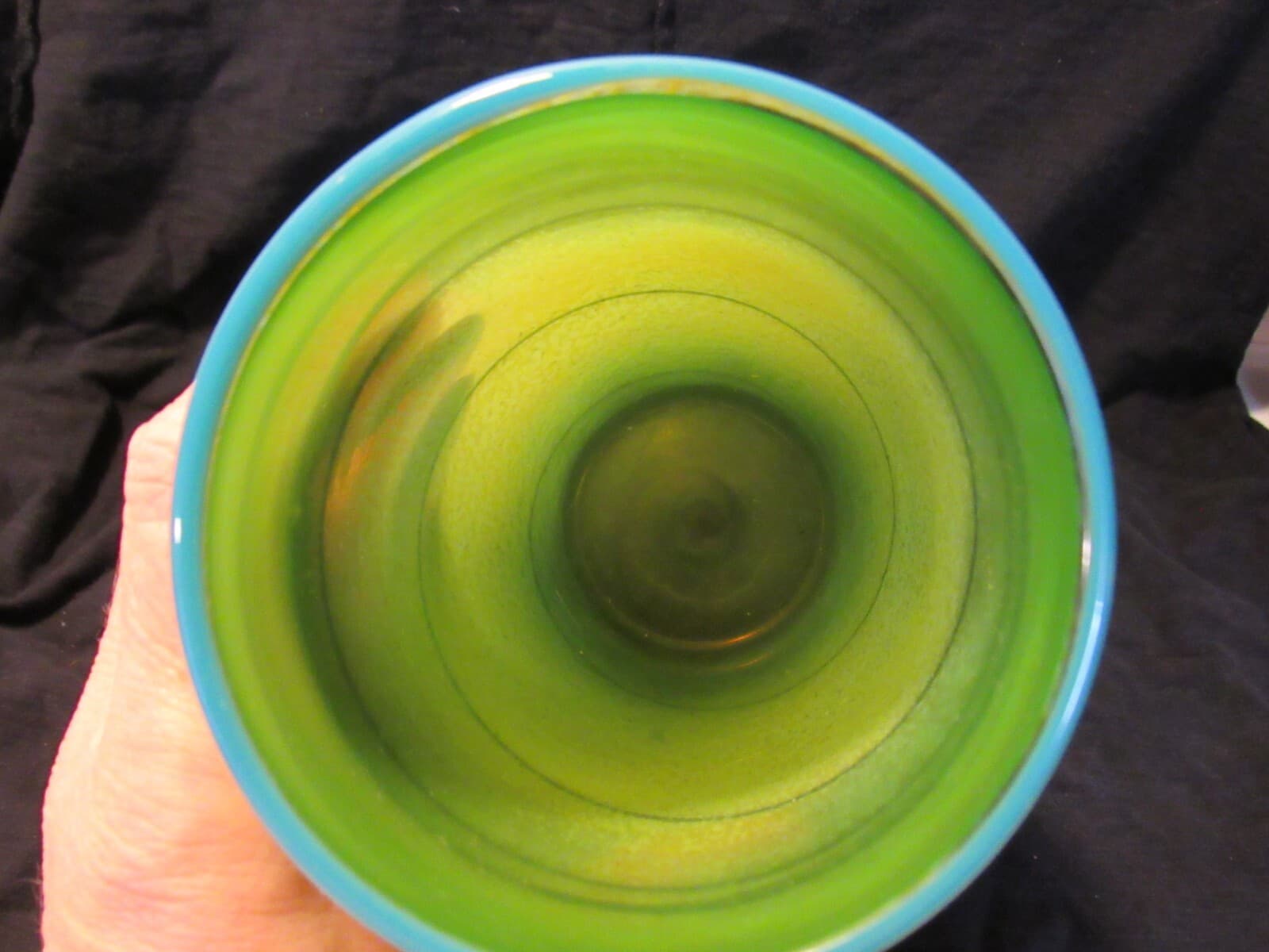 Taylor Backes Hand Blown Art Glass Cylinder Swirl Vase Green Yellow 11" U65S - Thumbnail 4